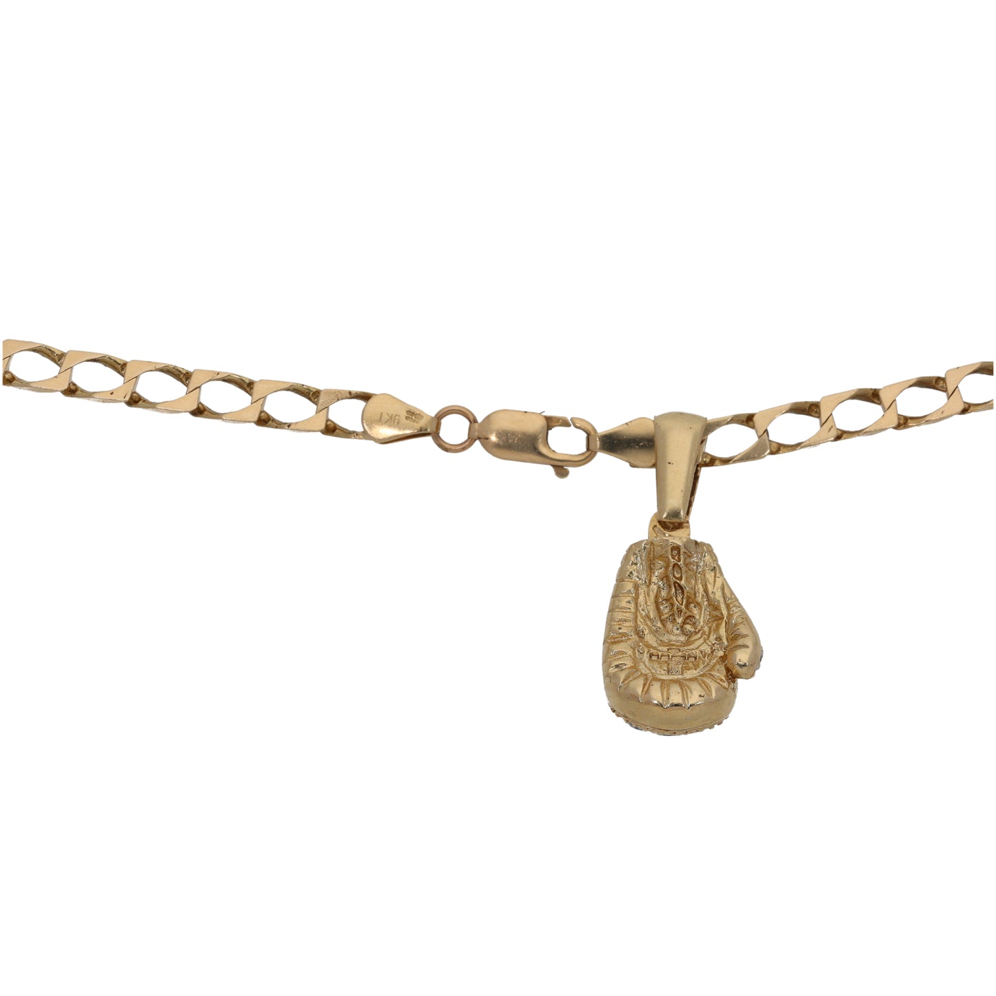 9ct Gold Cubic Zirconia Boxing Pendant With Chain