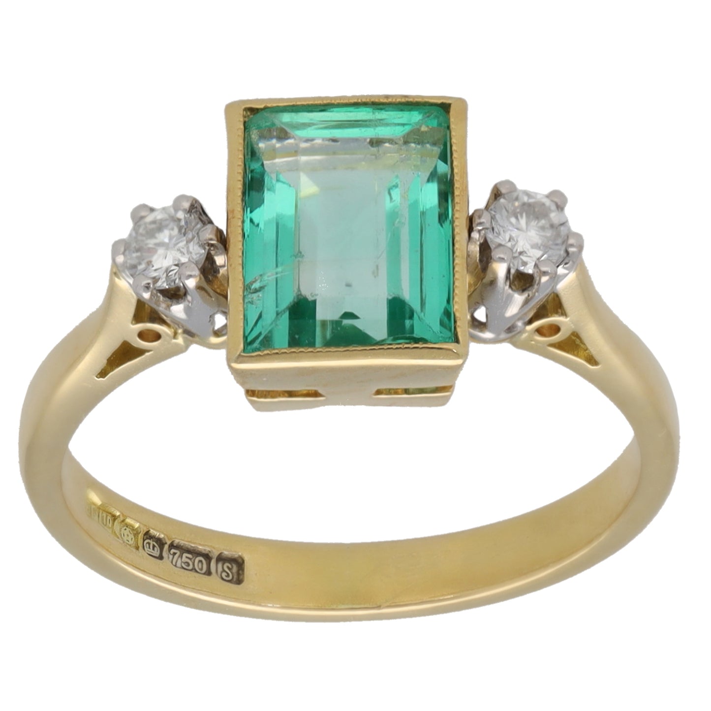 18ct Gold Emerald & 0.10ct Diamond Trilogy Ring Size K