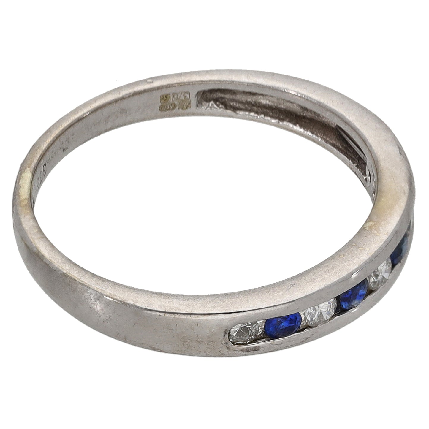 9ct White Gold Sapphire & 0.15ct Diamond Half Eternity Ring Size N