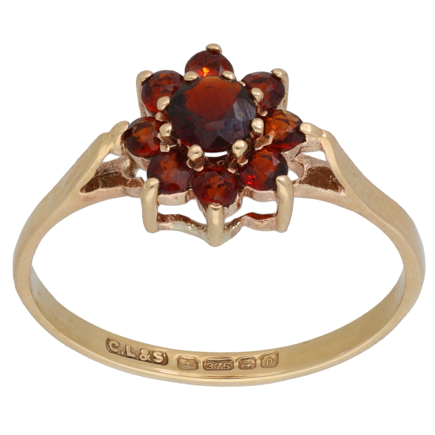 9ct Gold Garnet Cluster Ring Size O