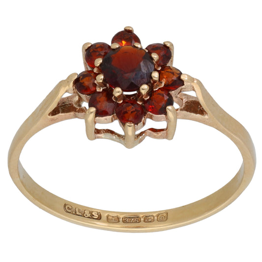 9ct Gold Garnet Cluster Ring Size O