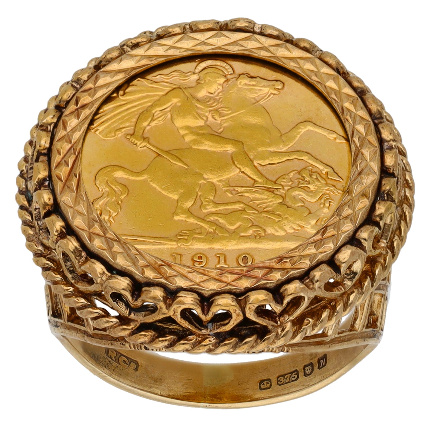 9ct Gold Half Sovereign Coin Ring Size P