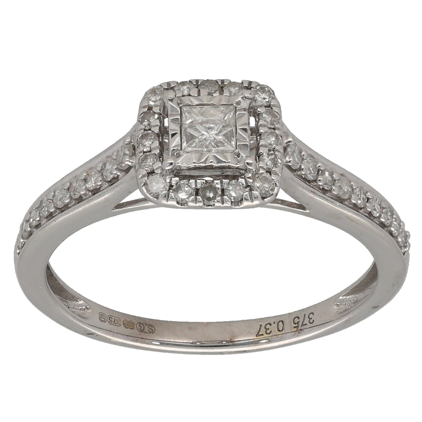 9ct White Gold 0.37ct Diamond Halo Ring Size N