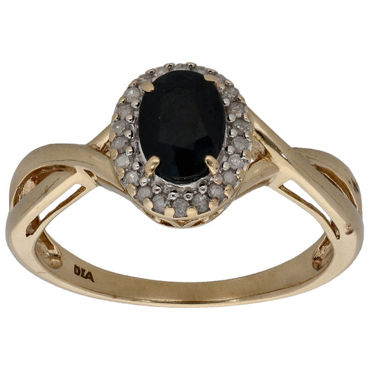 9ct Gold Sapphire & 0.11ct Diamond Dress/Cocktail Ring Size N