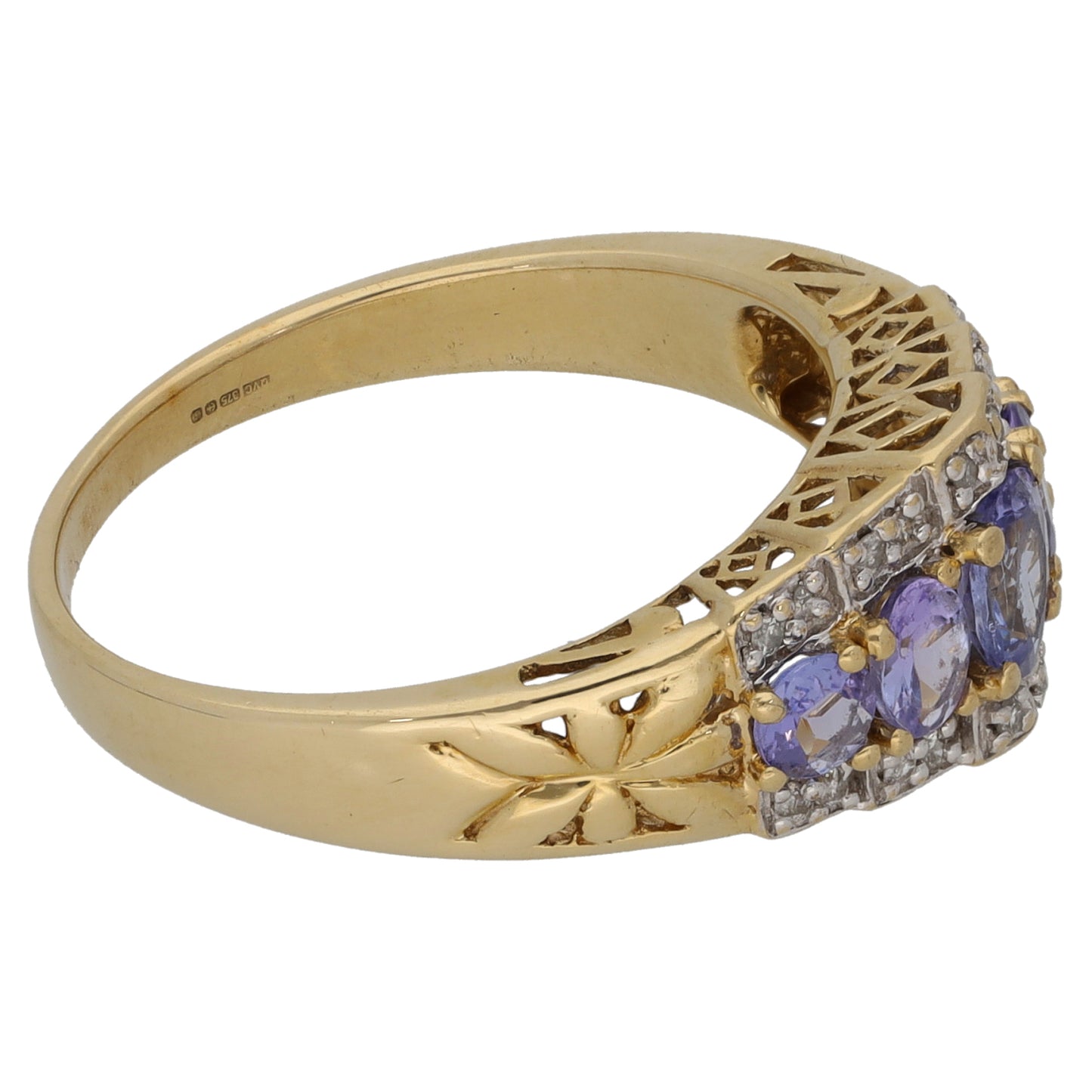 9ct Gold Tanzanite & 0.10ct Diamond Dress/Cocktail Ring Size P