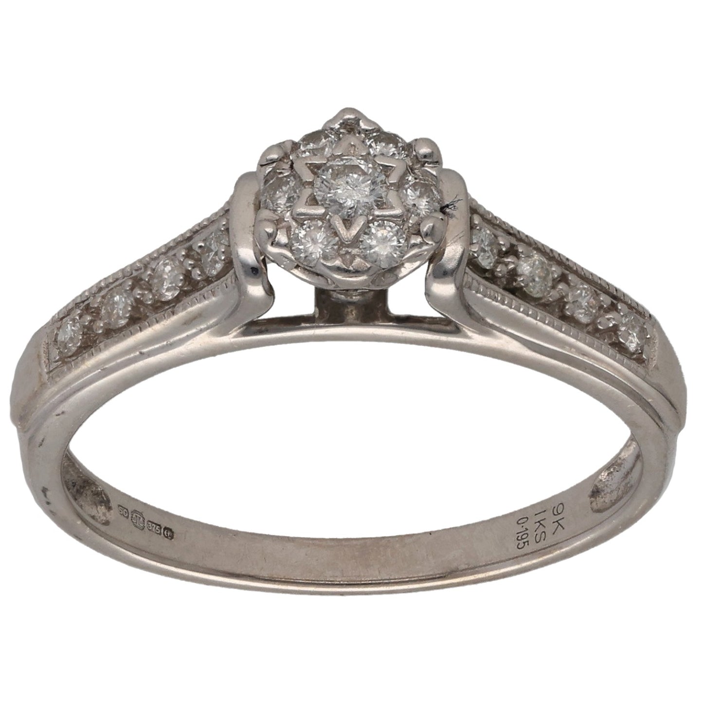 9ct White Gold 0.20ct Diamond Cluster Ring Size O