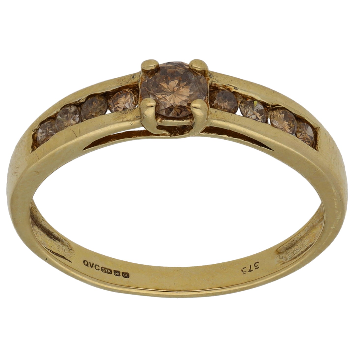 9ct Gold 0.41ct Diamond Solitaire Ring With Accent Stones Size R