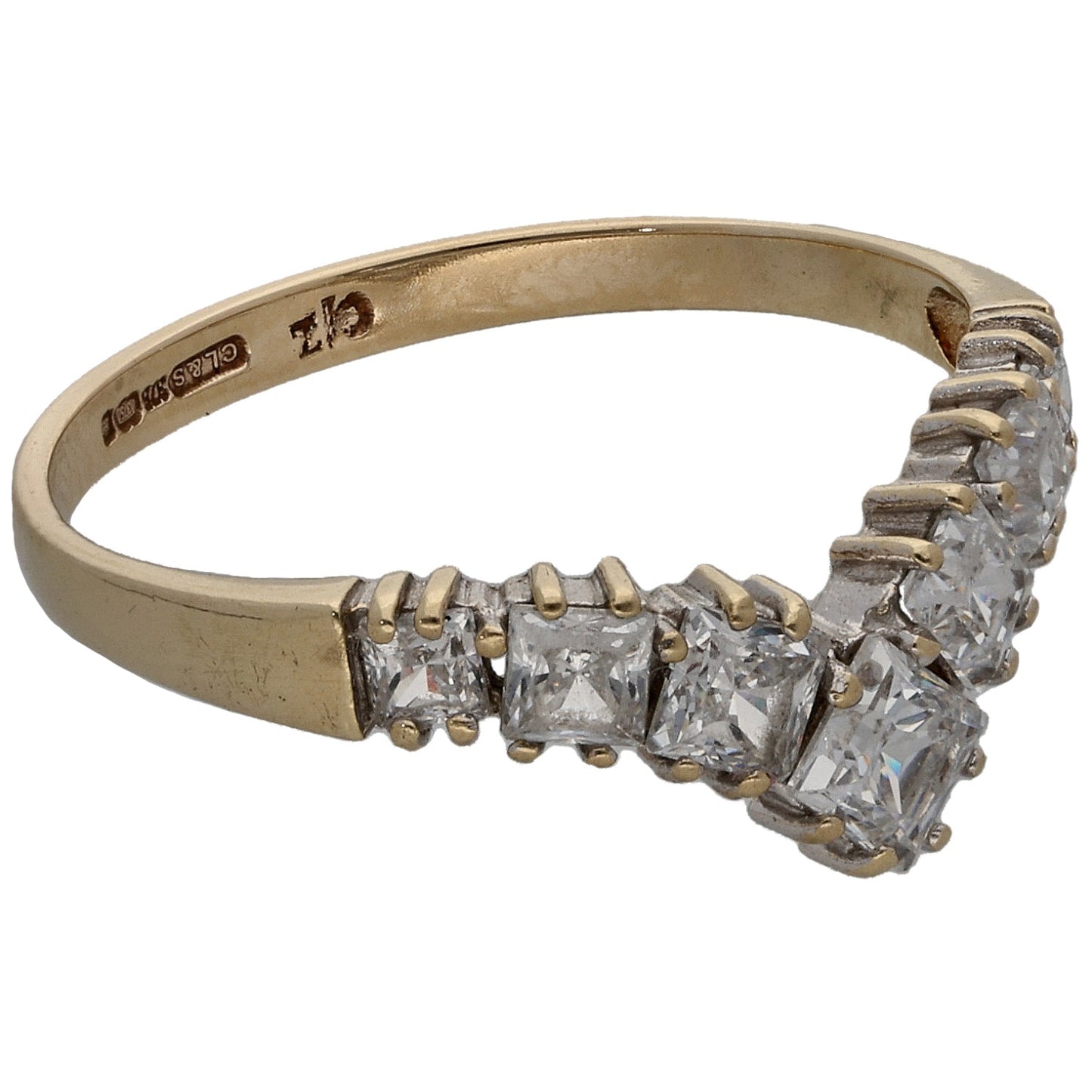 9ct Gold Cubic Zirconia Wishbone Ring Size O