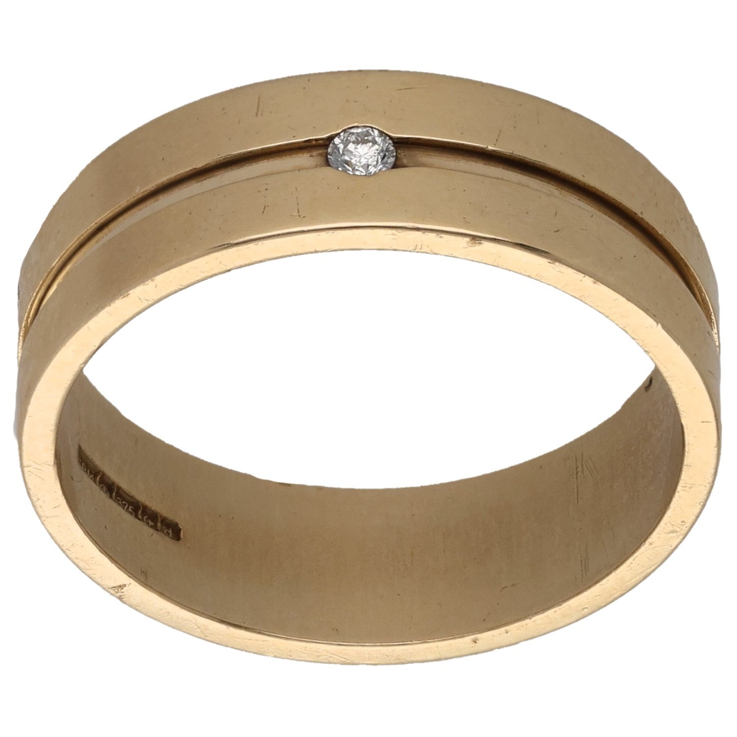 9ct Gold 0.02ct Diamond Single Stone Patterned Wedding Ring Size R