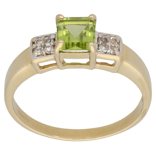 9ct Gold Peridot & Imitation Dress/Cocktail Ring Size N
