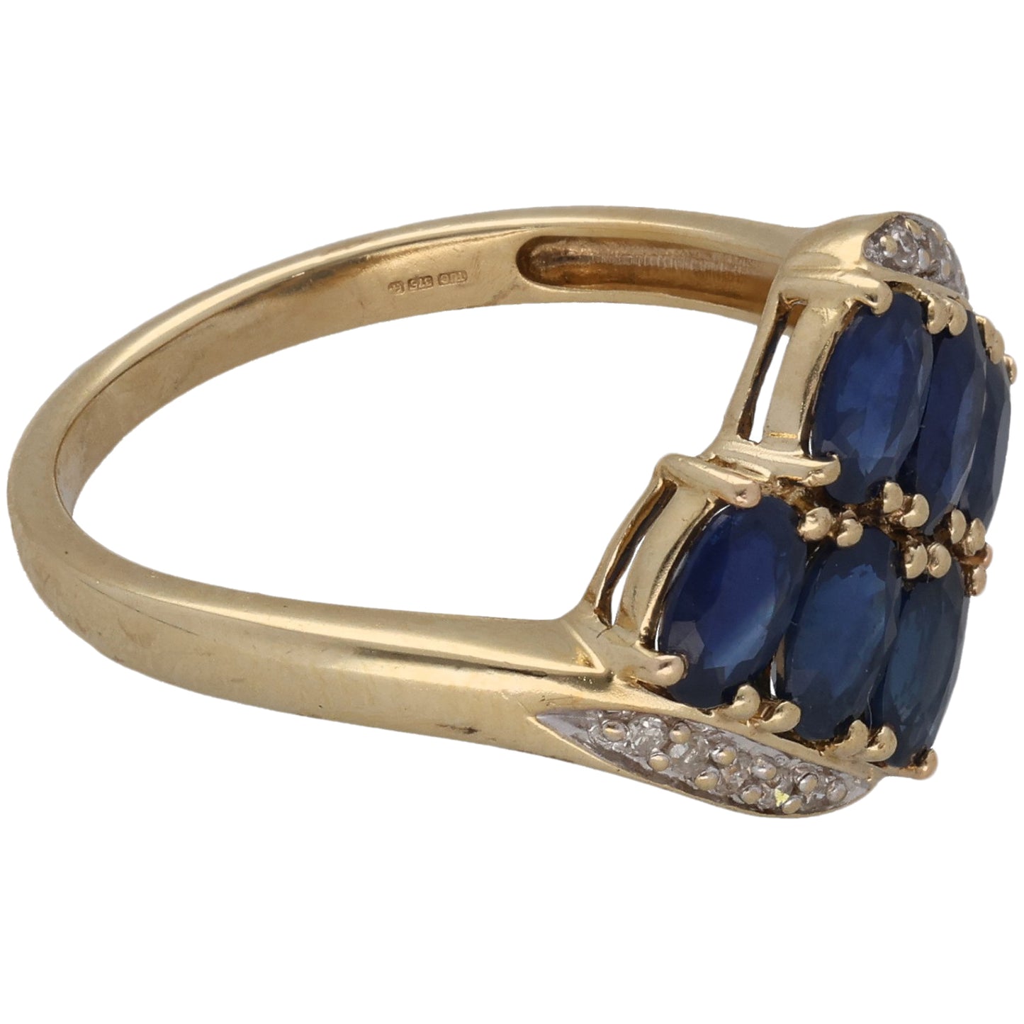 9ct Gold Sapphire & 0.05ct Diamond Dress/Cocktail Ring Size O