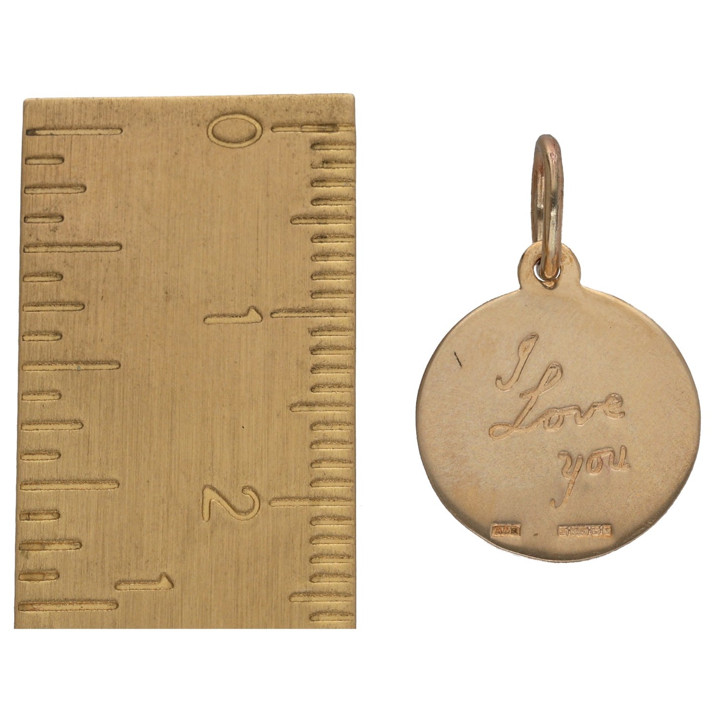 9ct gold round pendant back engraved "Love you" with hanging loop