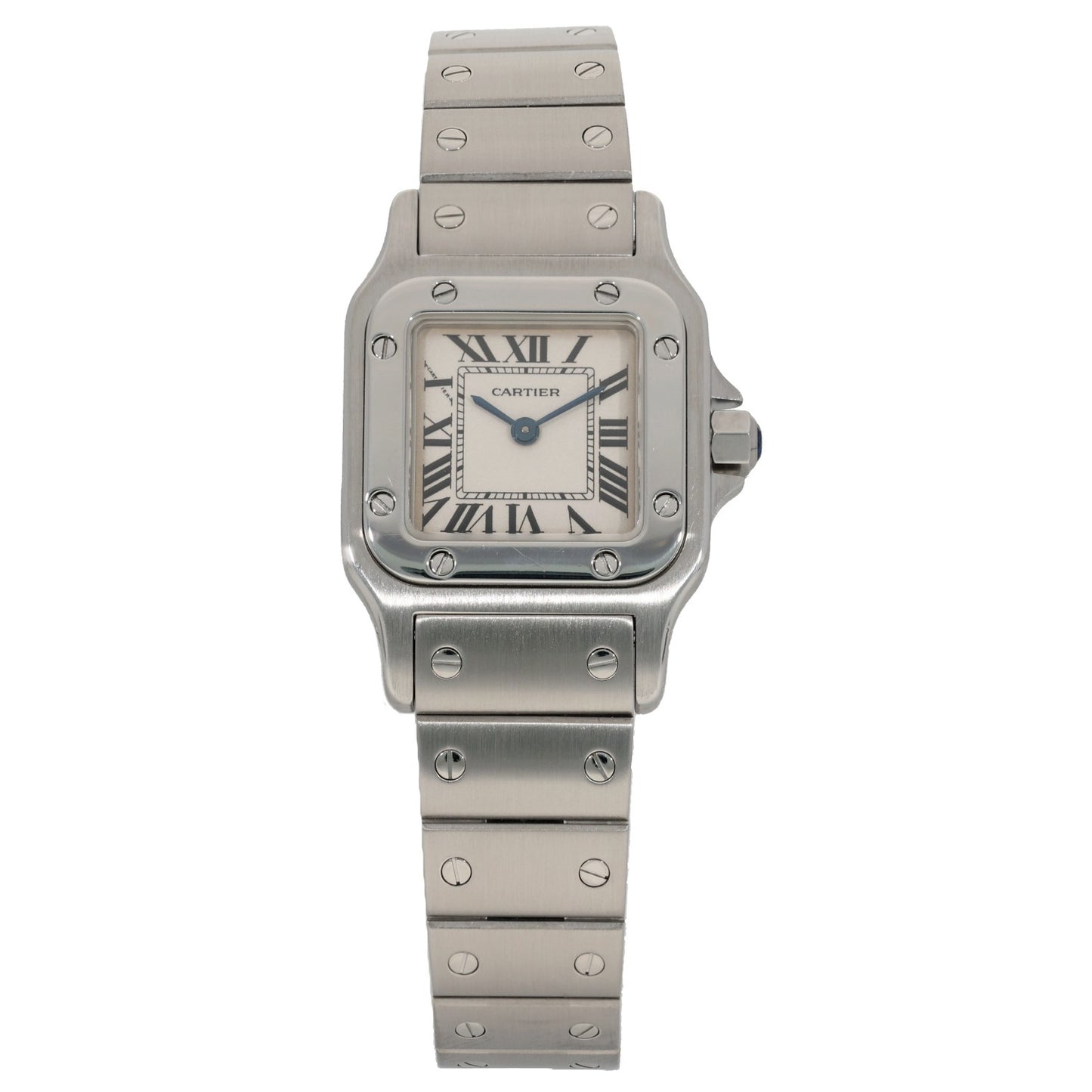 Cartier Santos W20056D6 in 24mm stainless steel casem with link bracelet and crown also in stainless steel, front image