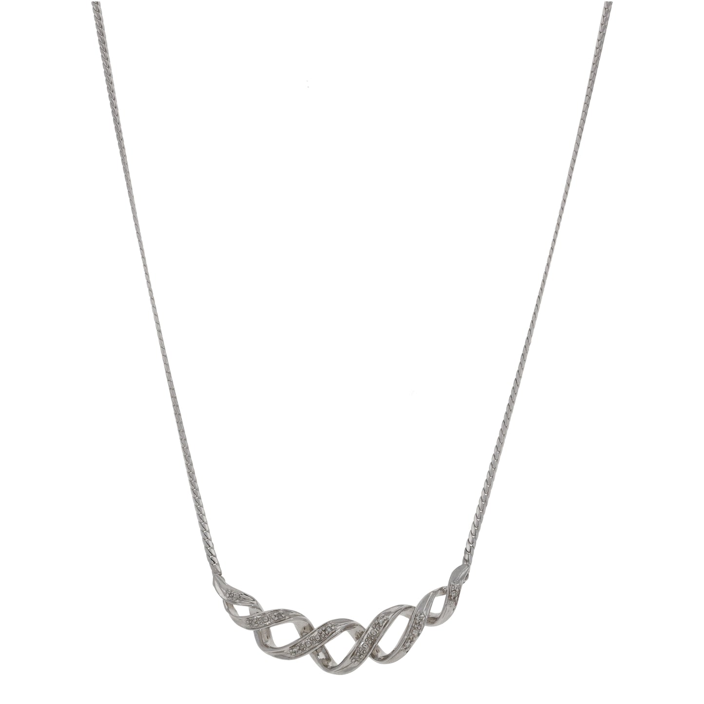 9ct White Gold 0.05ct Diamond Fancy Necklace 14"