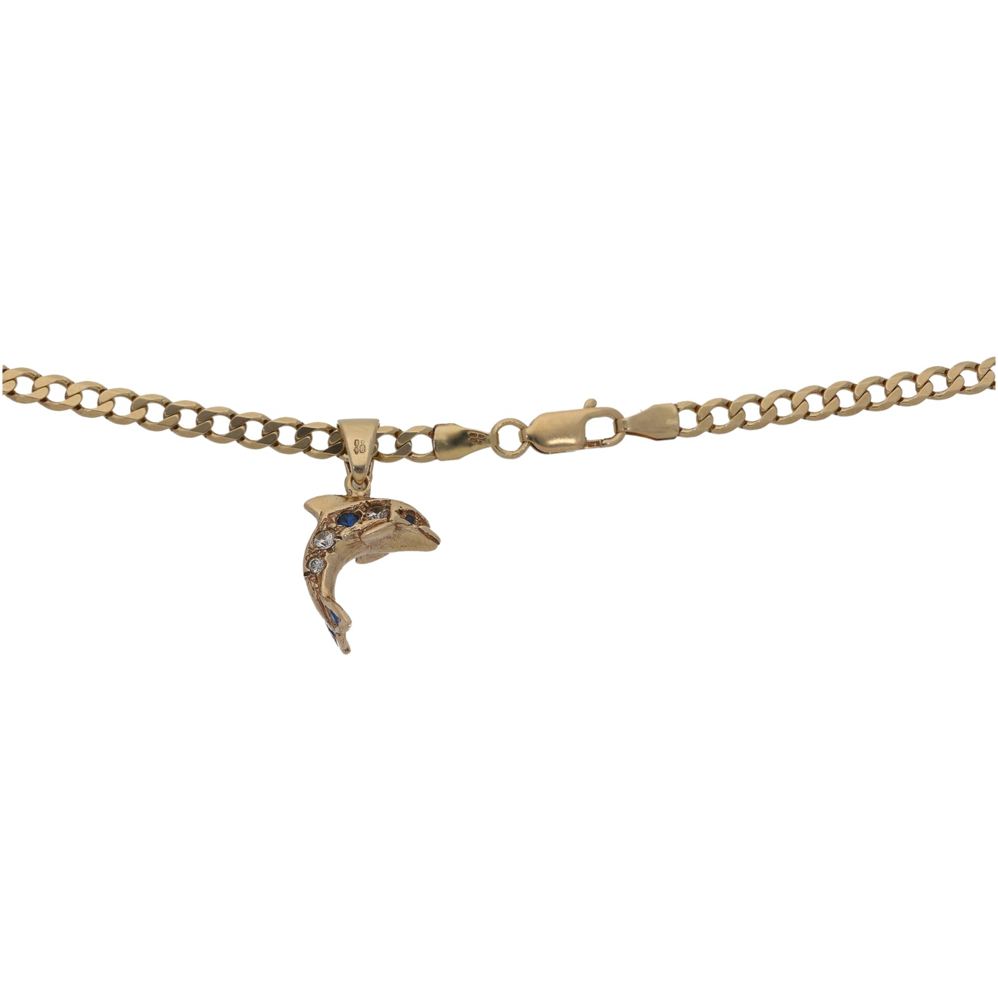 9ct Gold Imitation Dolphin Pendant With Chain