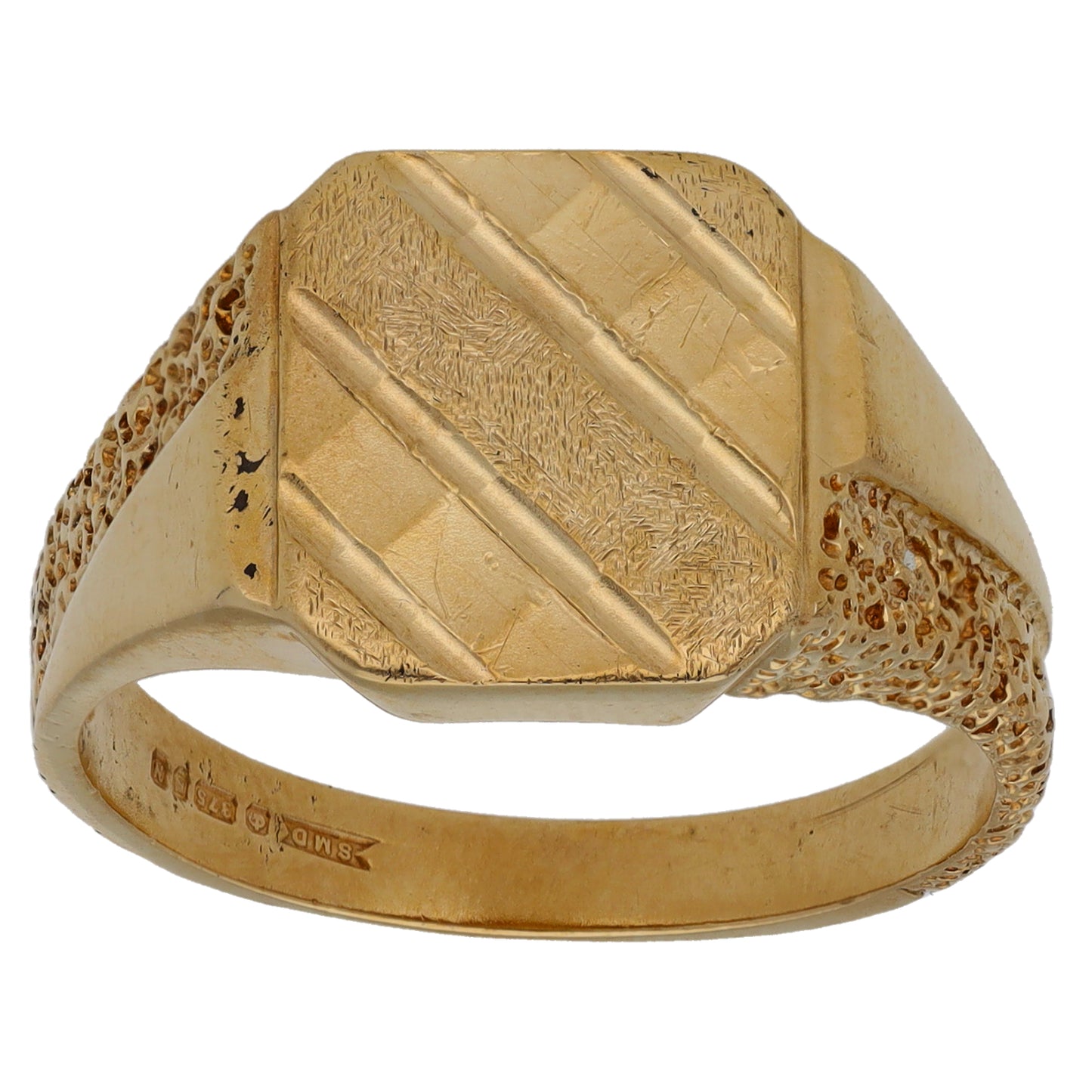 9ct Gold Patterned Signet Ring Size U