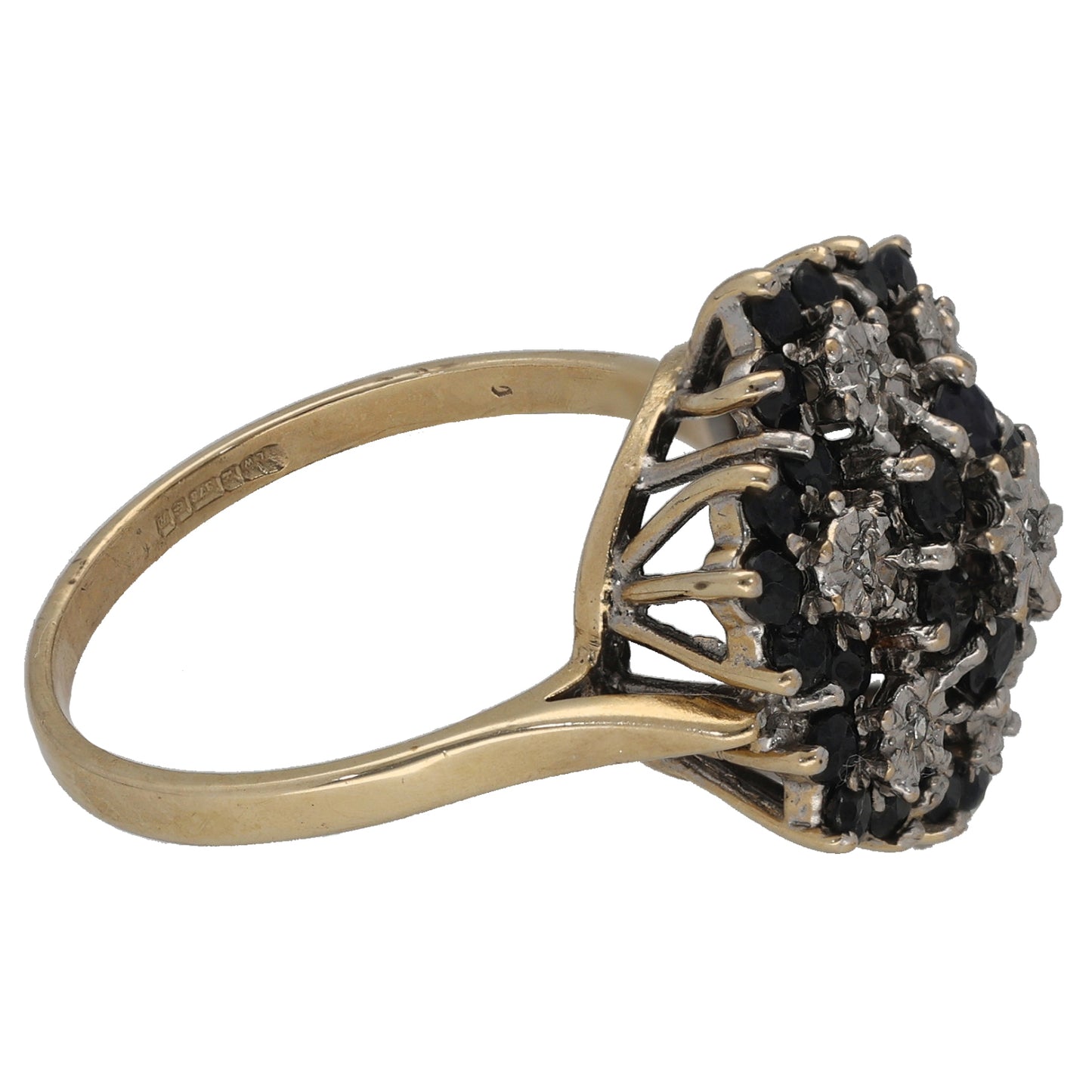 9ct Gold Sapphire & 0.035ct Diamond Dress/Cocktail Ring Size R