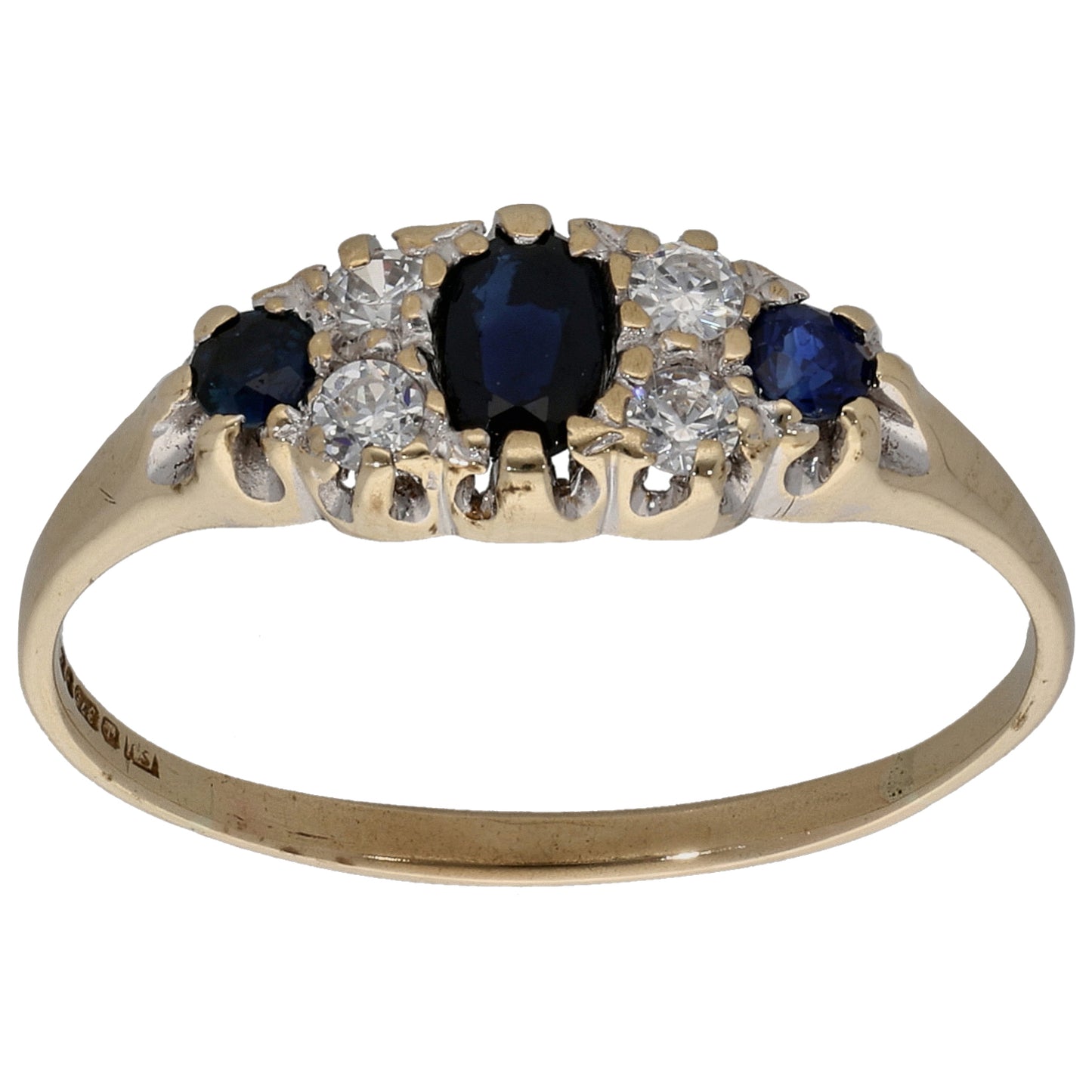 9ct Gold Sapphire & Cubic Zirconia Dress/Cocktail Ring Size R