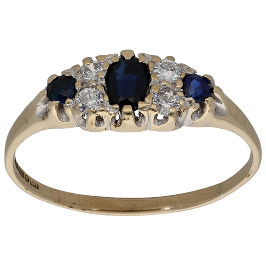 9ct Gold Sapphire & Cubic Zirconia Dress/Cocktail Ring Size R