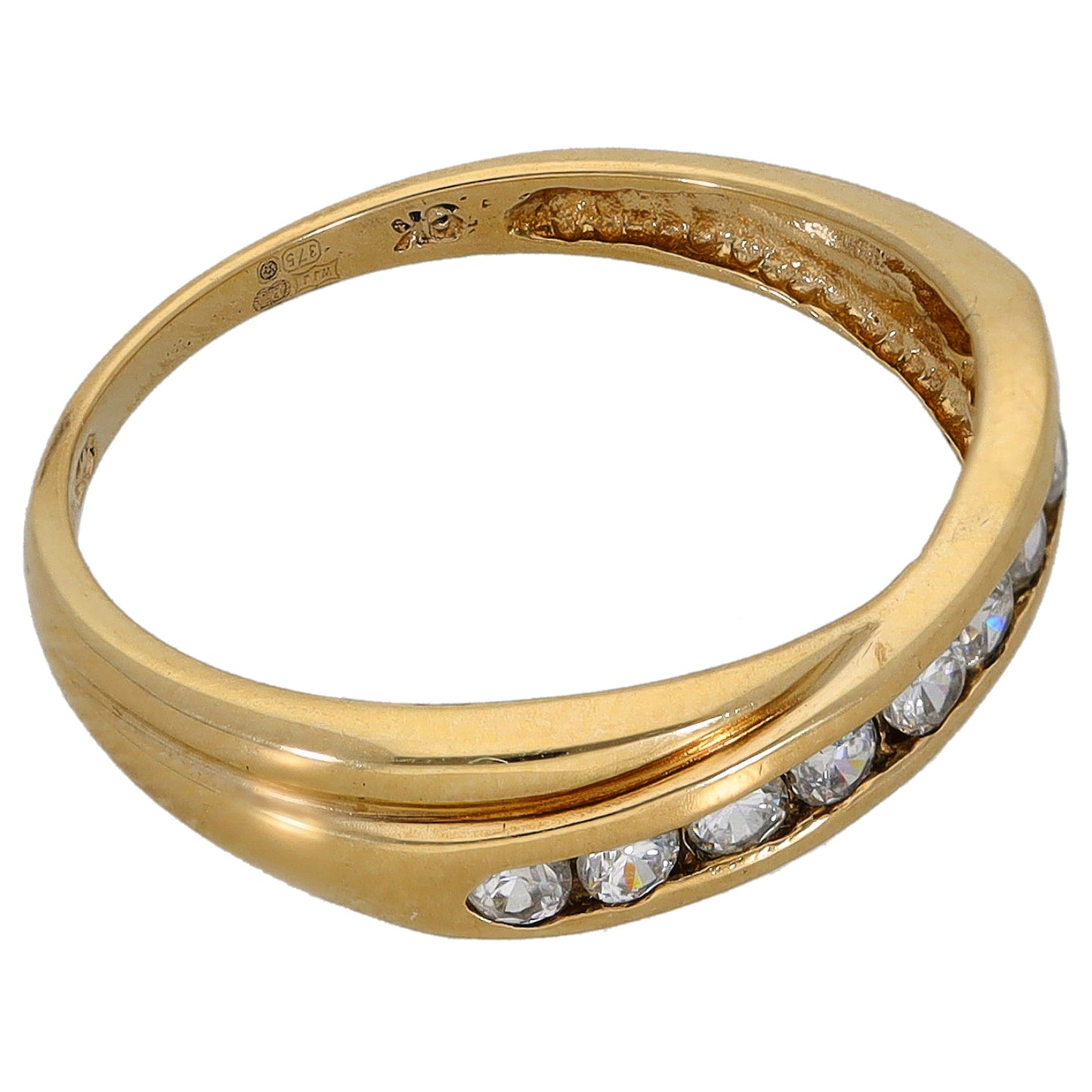 9ct gold CZ half-eternity ring with clear stones along one side, size M
