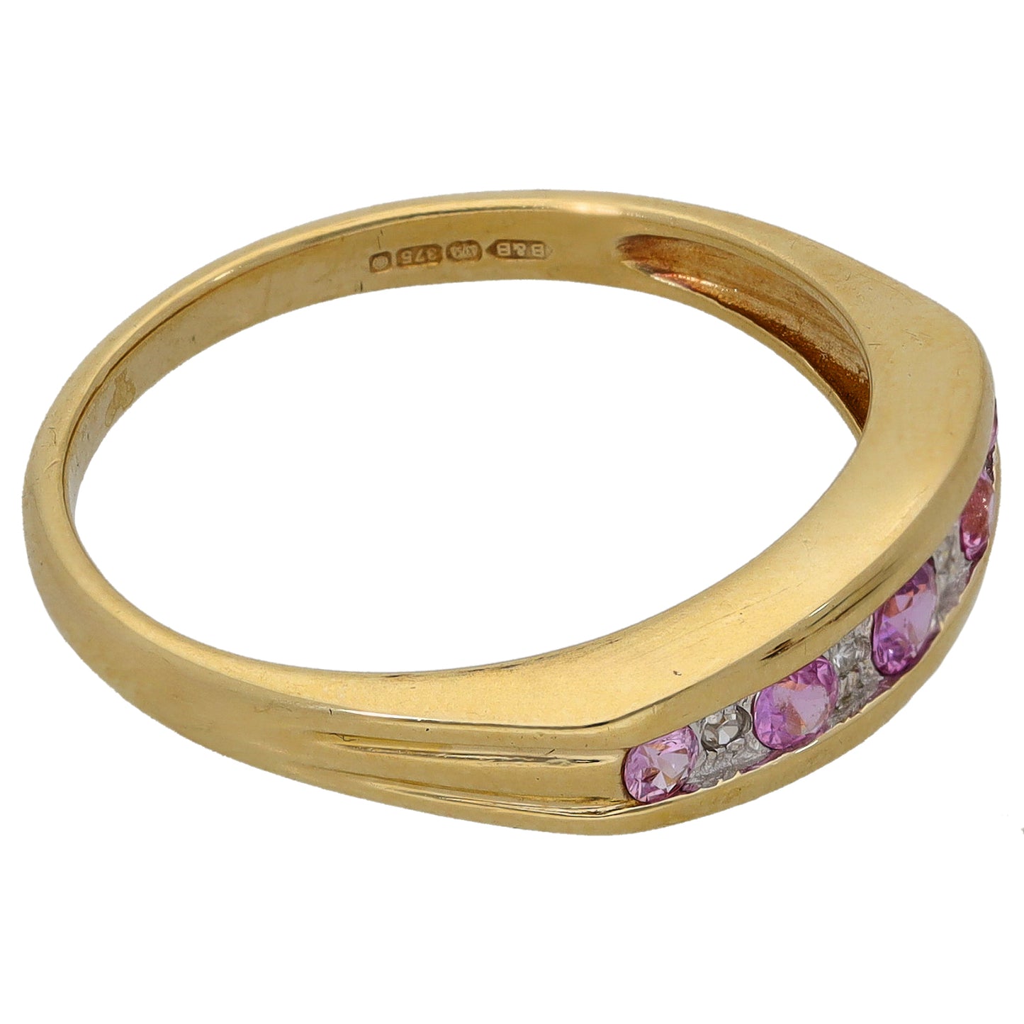 9ct Gold Sapphire & 0.06ct Diamond Half Eternity Ring Size T