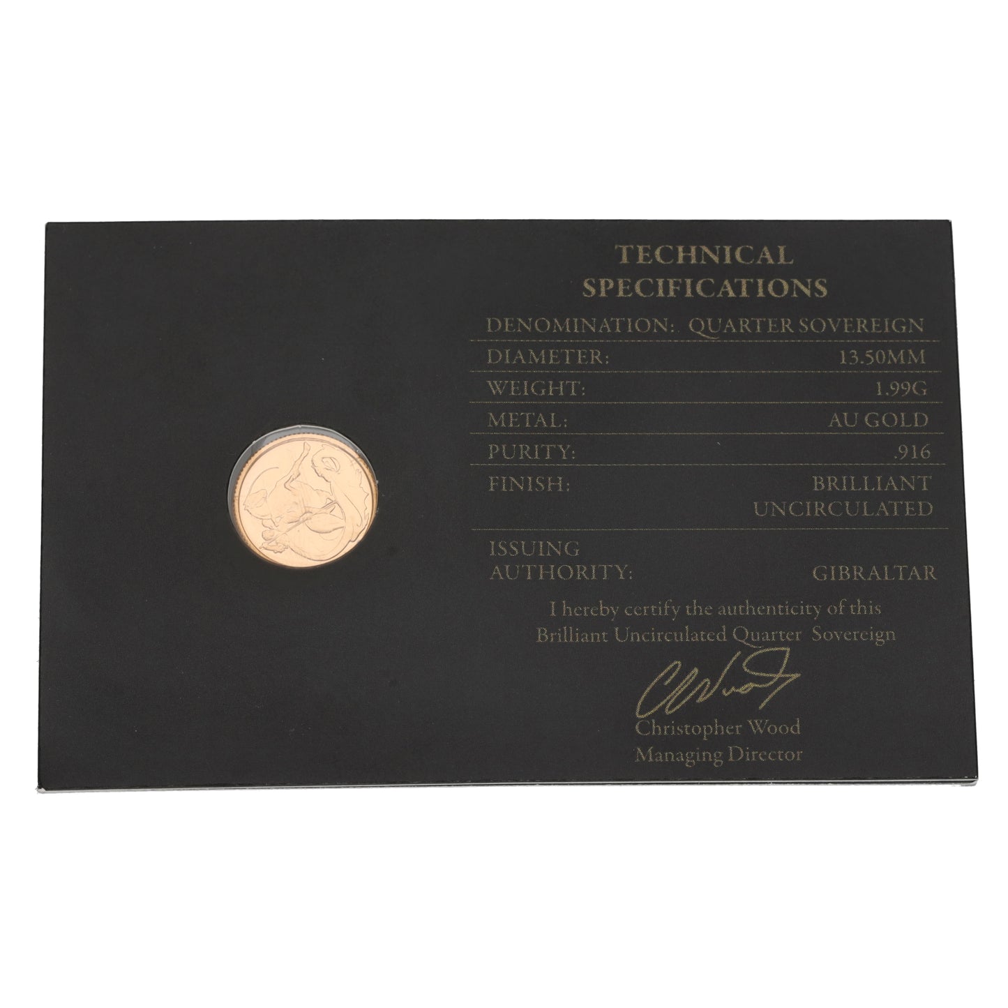 22ct Gold King Charles III Quarter Sovereign Coin 2024