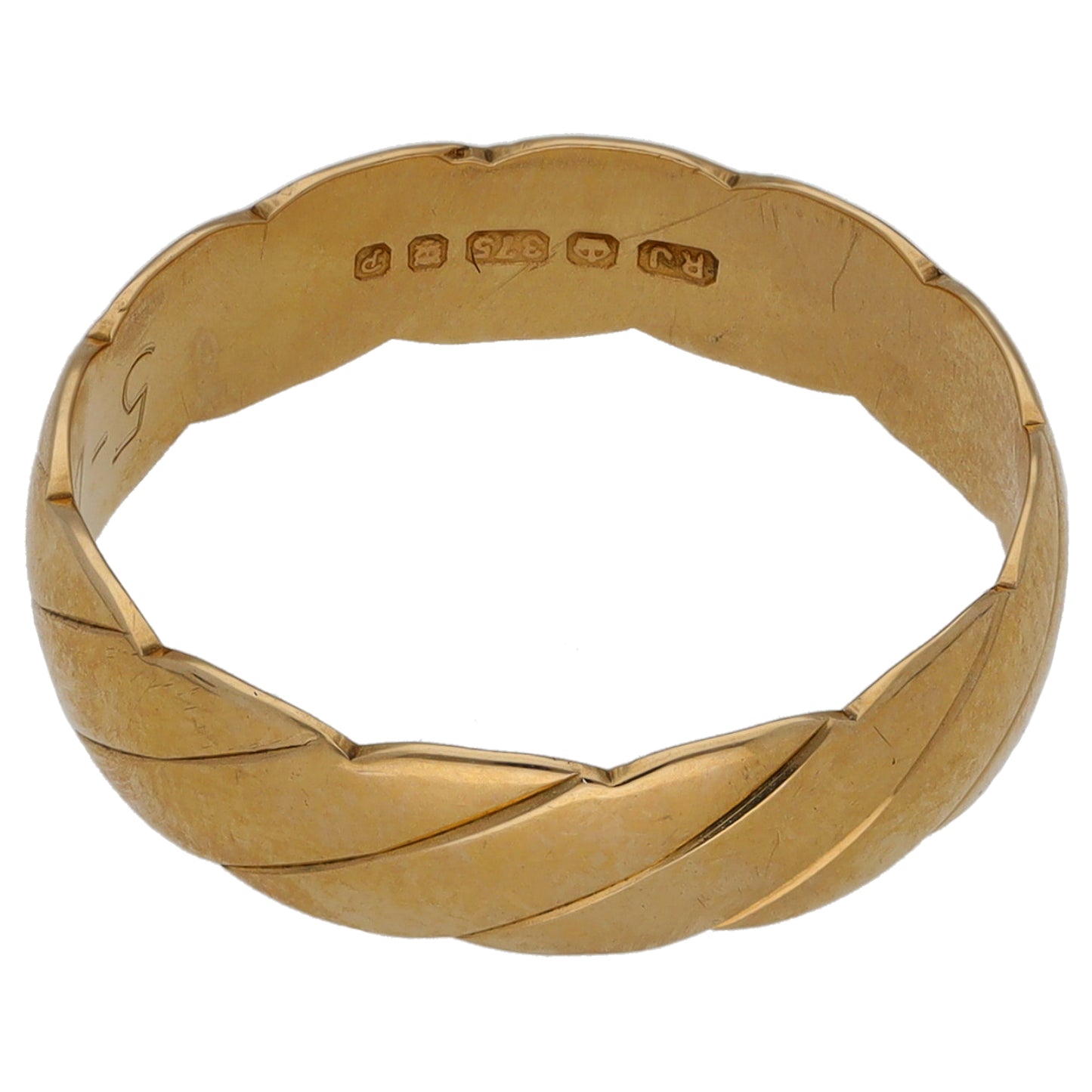 9ct Gold Patterned Wedding Ring Size N