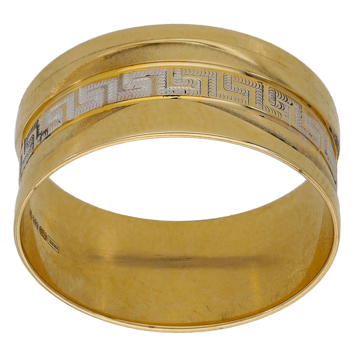 14ct Bi-Colour Gold Patterned Wedding Ring Size N