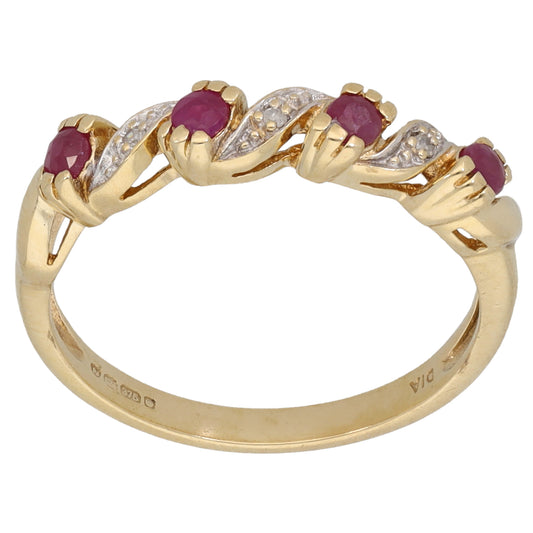 9ct Gold Ruby & 0.015ct Diamond Half Eternity Ring Size M