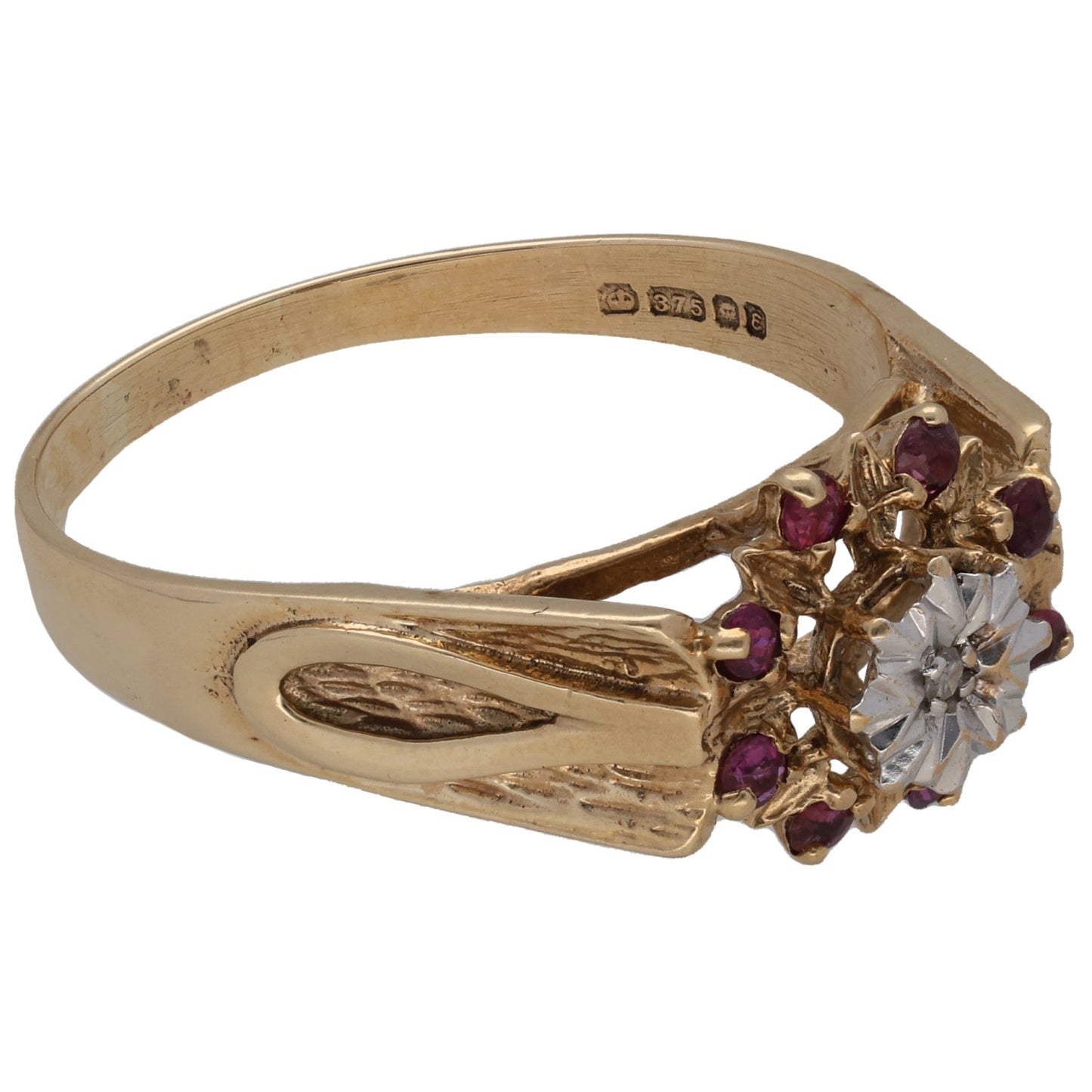 9ct Gold Ruby & 0.01ct Diamond Dress/Cocktail Ring Size V