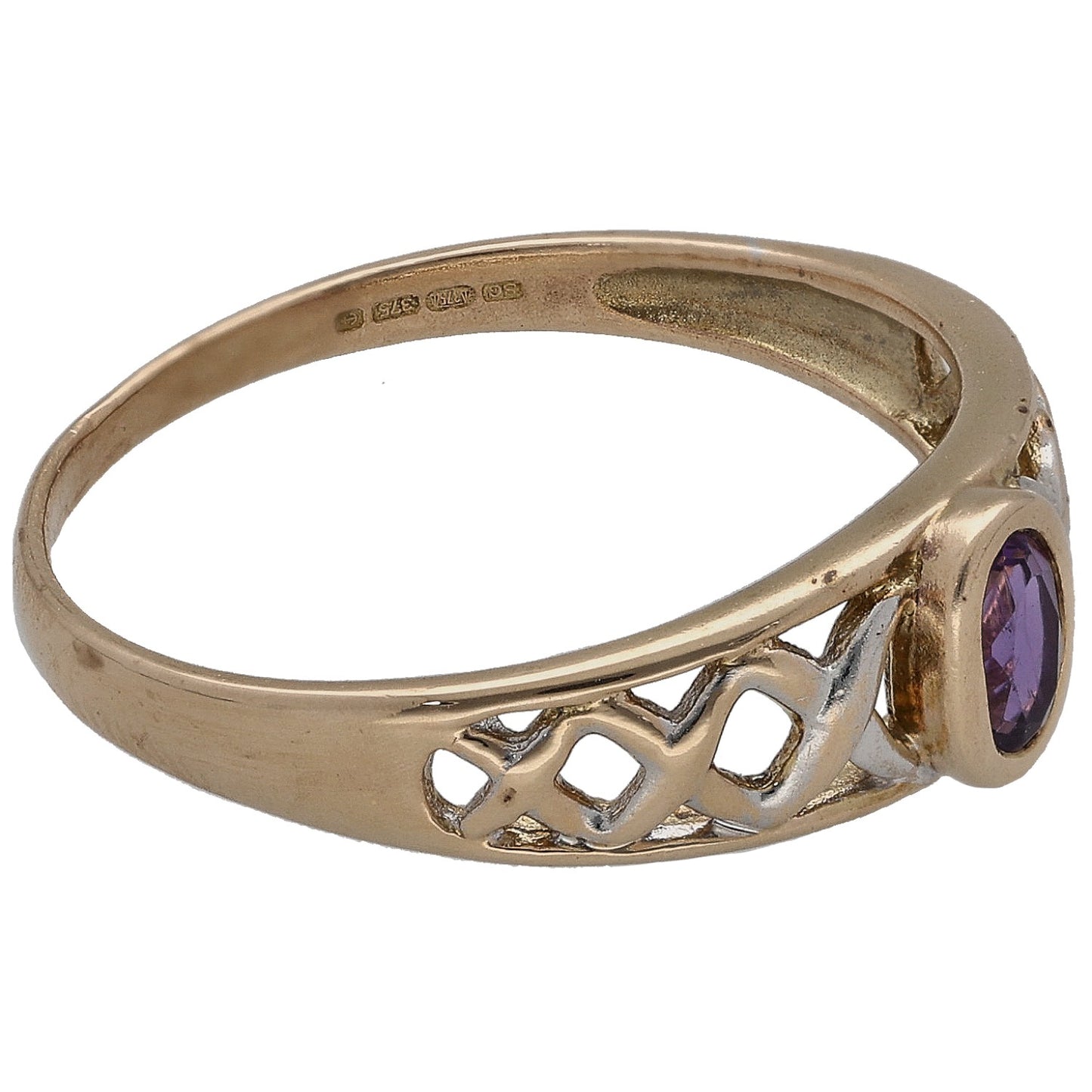 9ct Gold Amethyst Single Stone Ring Size O