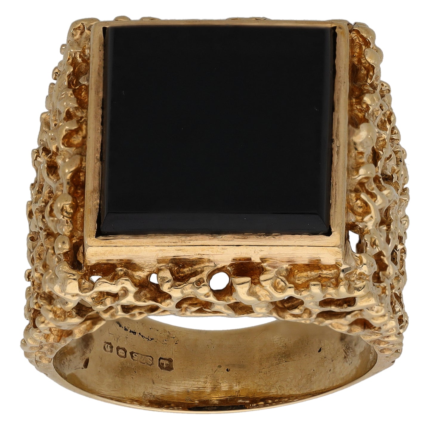 9ct Gold Onyx Patterned Single Stone Signet Ring Size V