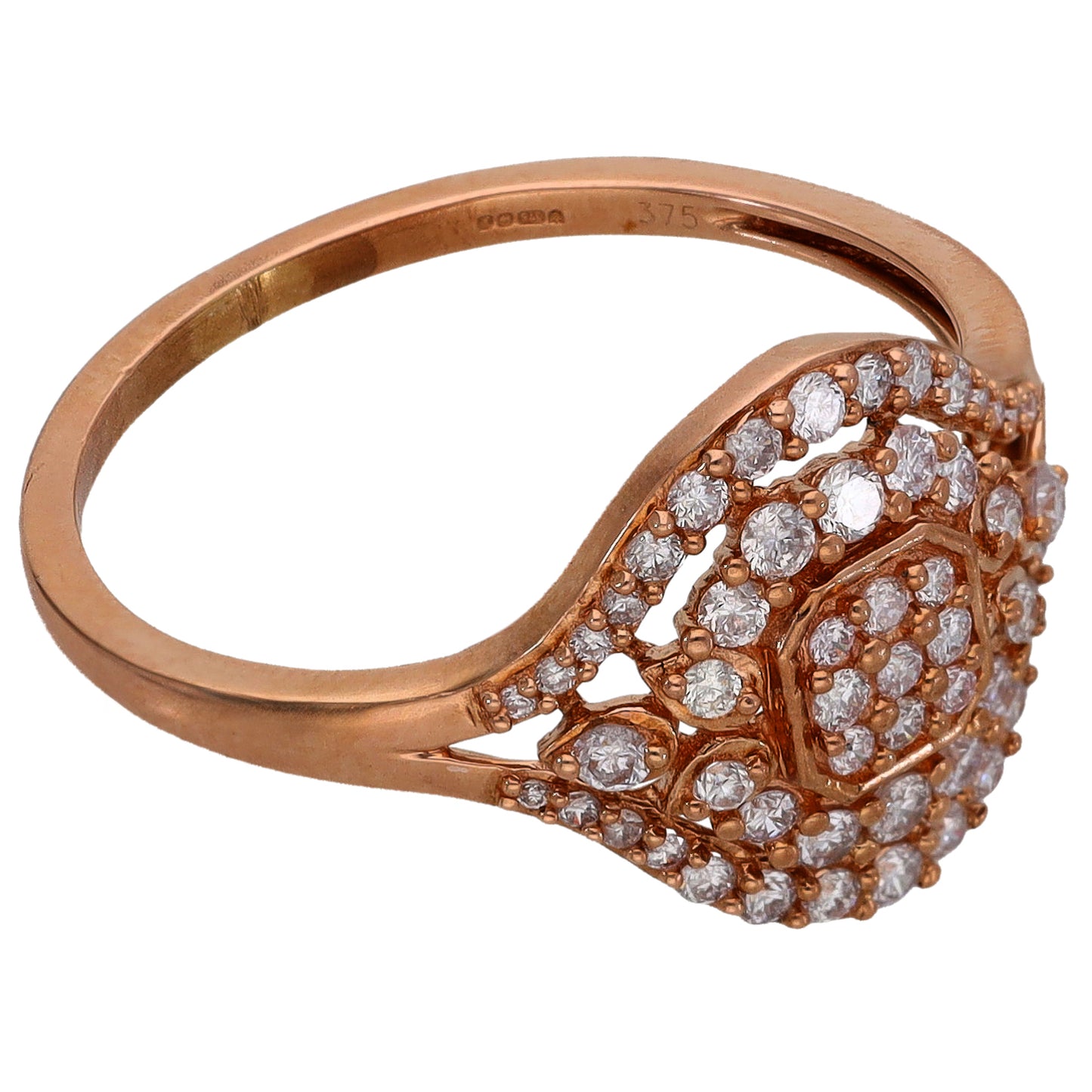 9ct Rose Gold 0.865ct Diamond Cluster Ring Size S