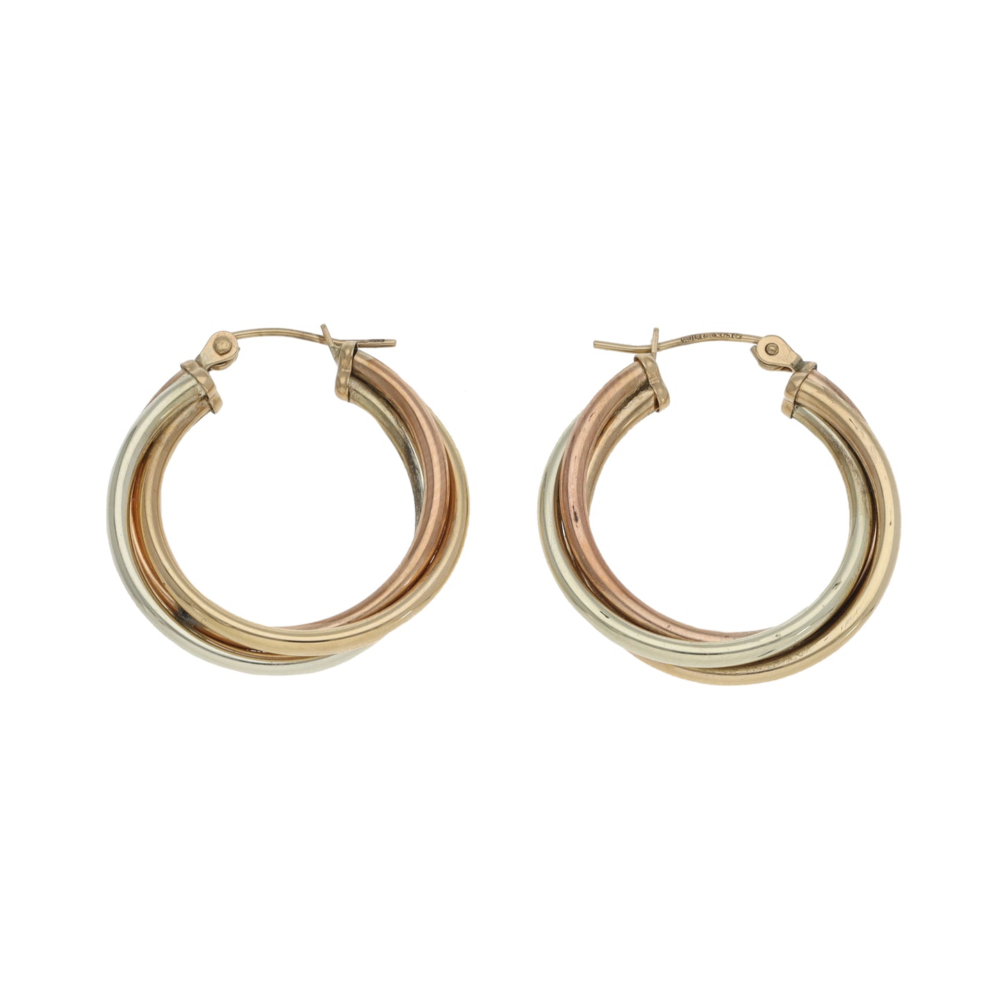 9ct Tri-Colour Gold Hoop Earrings