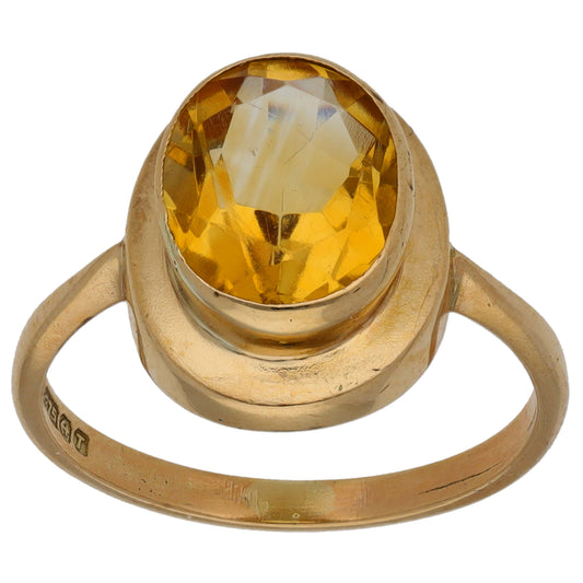 9ct Gold Citrine Single Stone Ring Size L