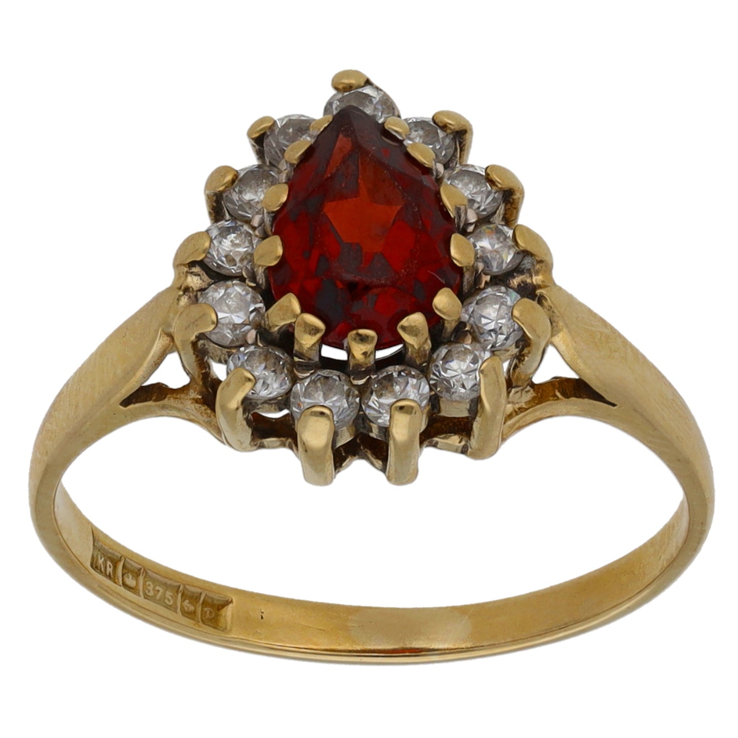 9ct Gold Garnet & Cubic Zirconia Dress/Cocktail Ring Size K