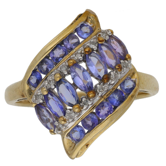 9ct Gold Tanzanite & 0.12ct Diamond Dress/Cocktail Ring Size L
