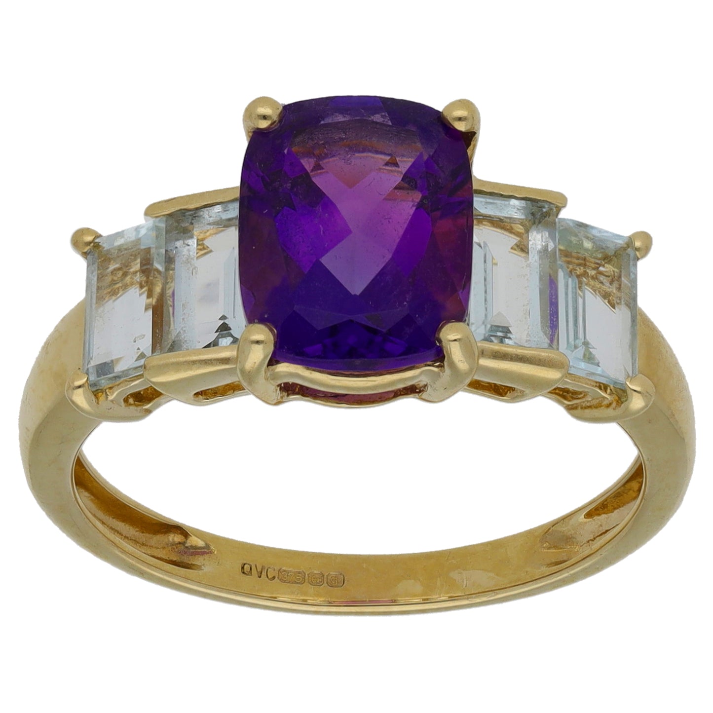 9ct Gold Amethyst & Aquamarine Dress/Cocktail Ring Size O