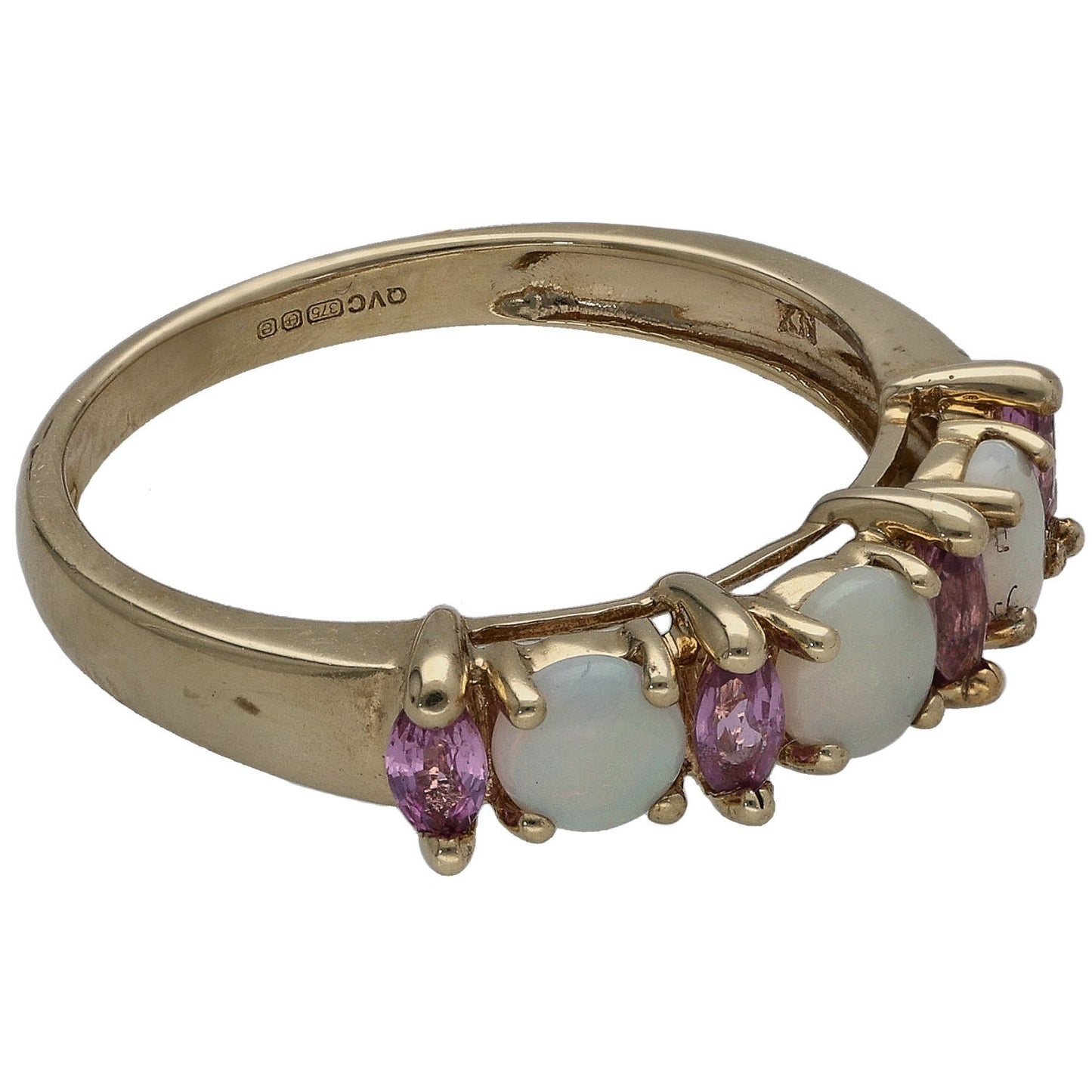 9ct Gold Opal & Sapphire Half Eternity Ring Size O