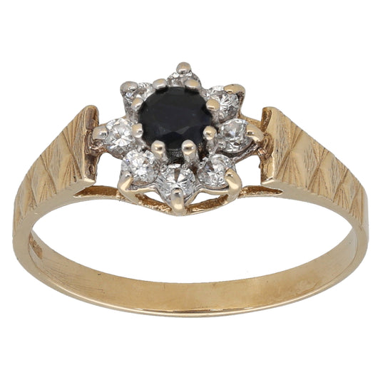 9ct Gold Sapphire & Cubic Zirconia Cluster Ring Size N