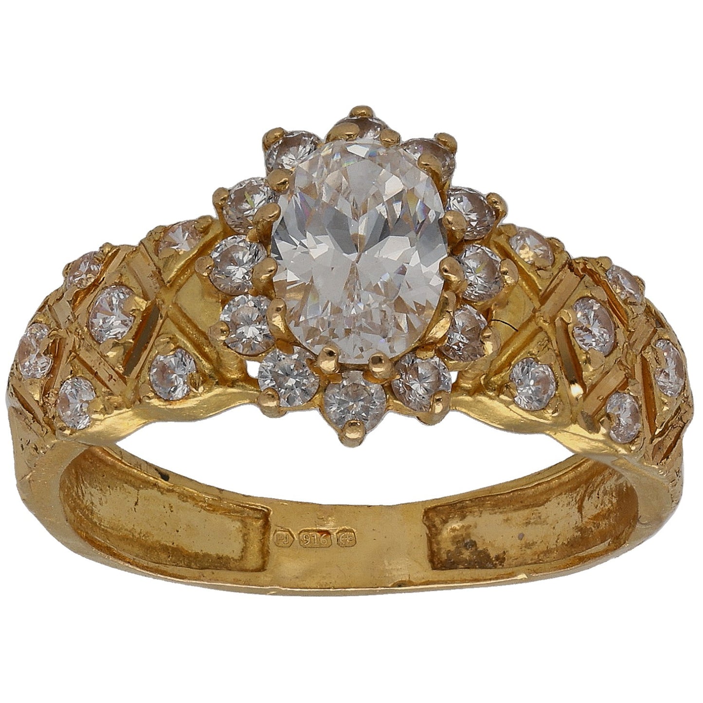 22ct Gold Cubic Zirconia Cluster Ring Size M