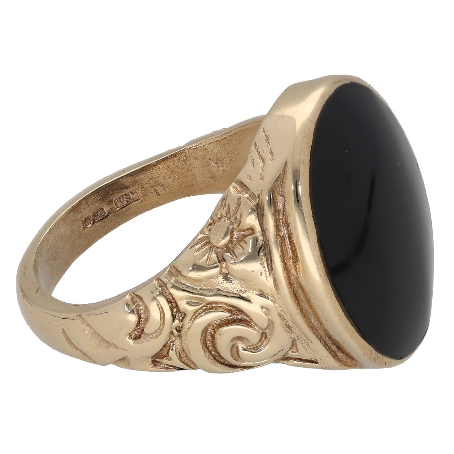 9ct Gold Onyx Patterned Signet Ring Size S
