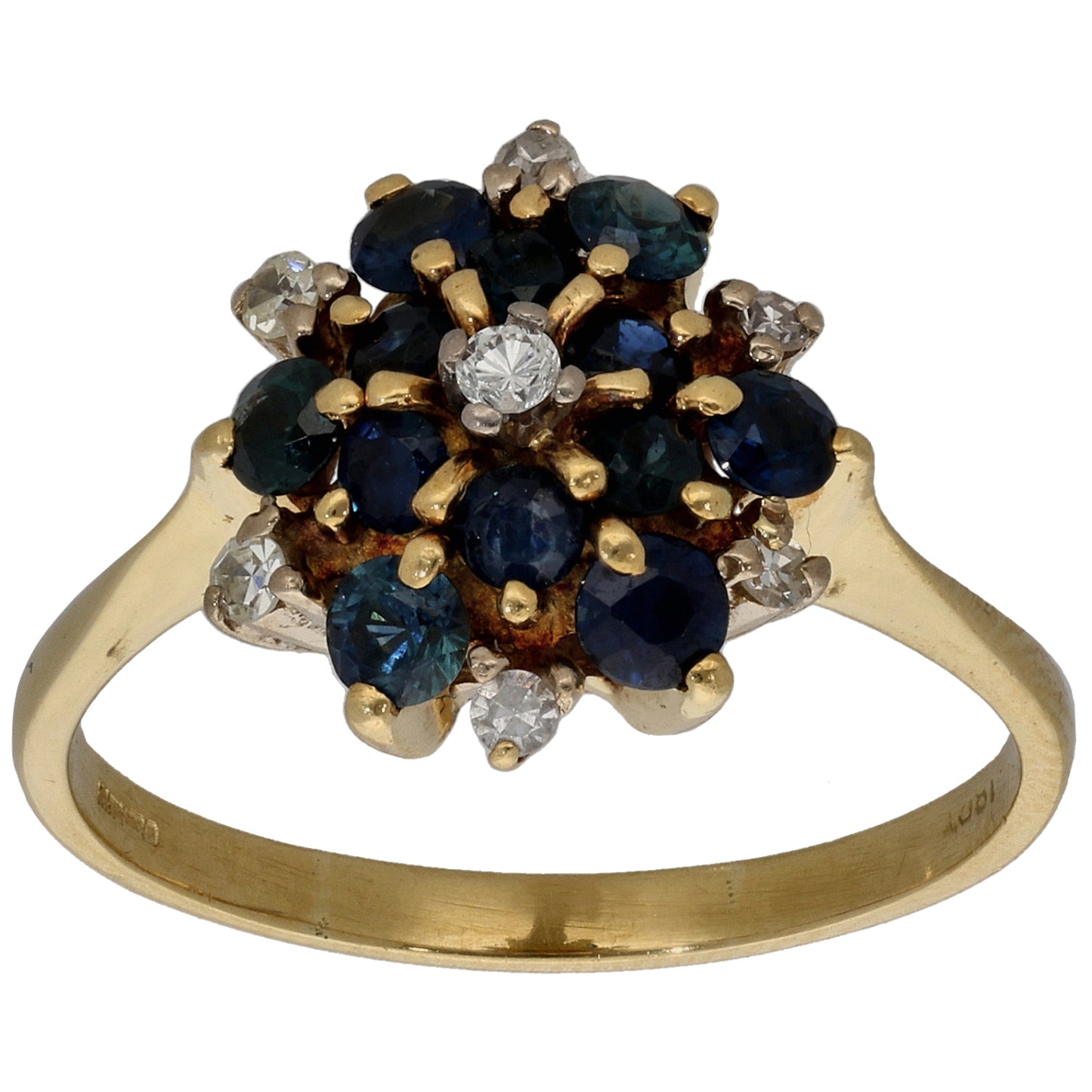 14ct Bicolour Gold Sapphire & 0.22ct Diamond Dress/Cocktail Ring Size T