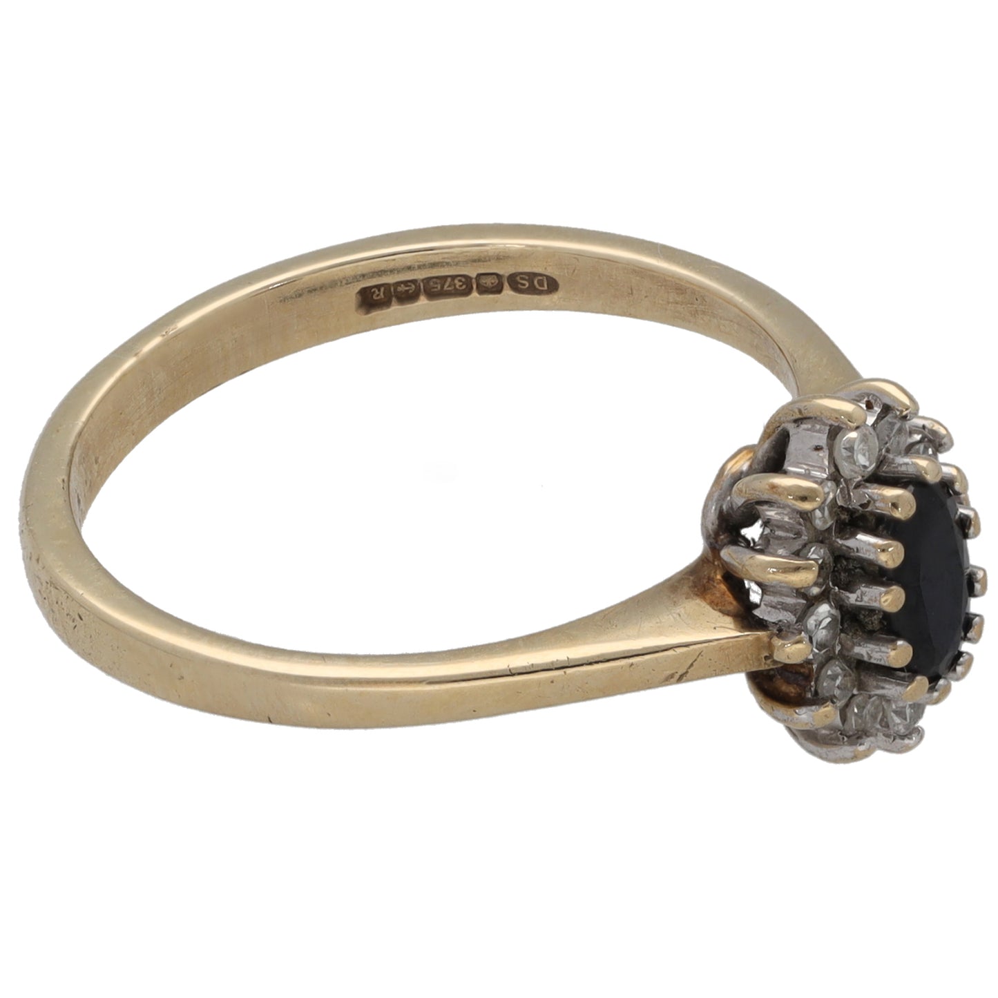 9ct Gold Sapphire & 0.12ct Diamond Cluster Ring Size M