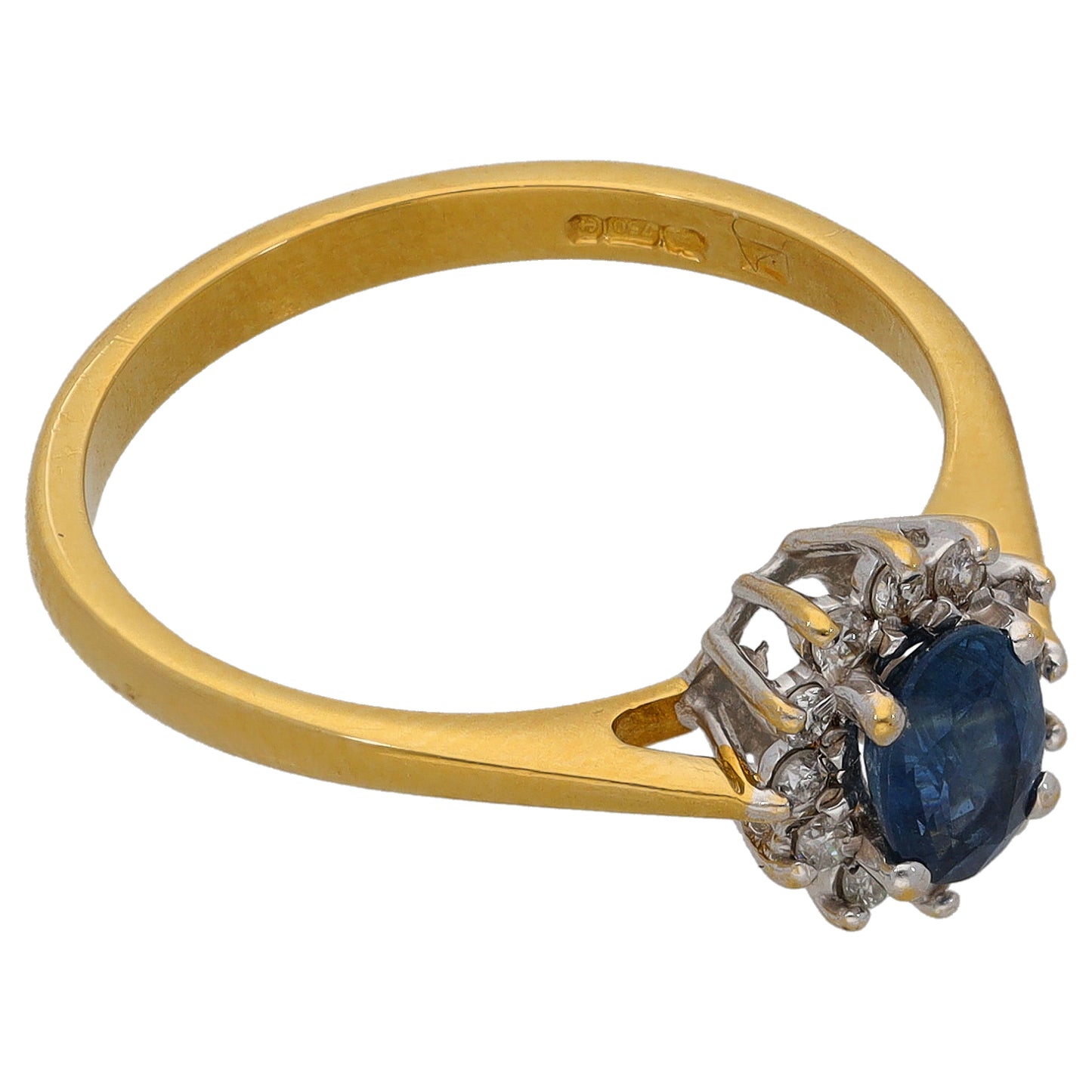 18ct Gold Sapphire & 0.15ct Diamond Dress/Cocktail Ring Size P