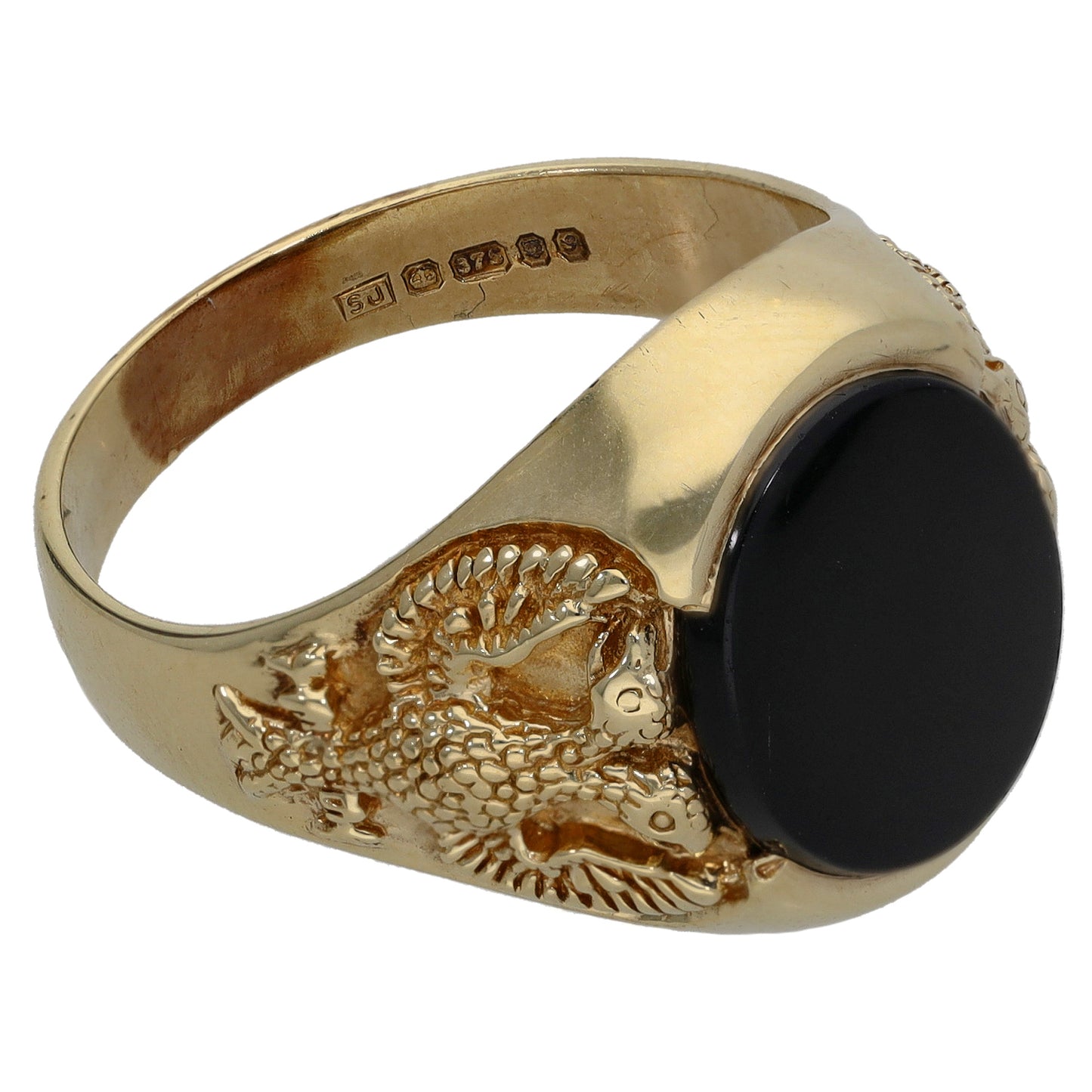 9ct Gold Onyx Single Stone Ring Size V