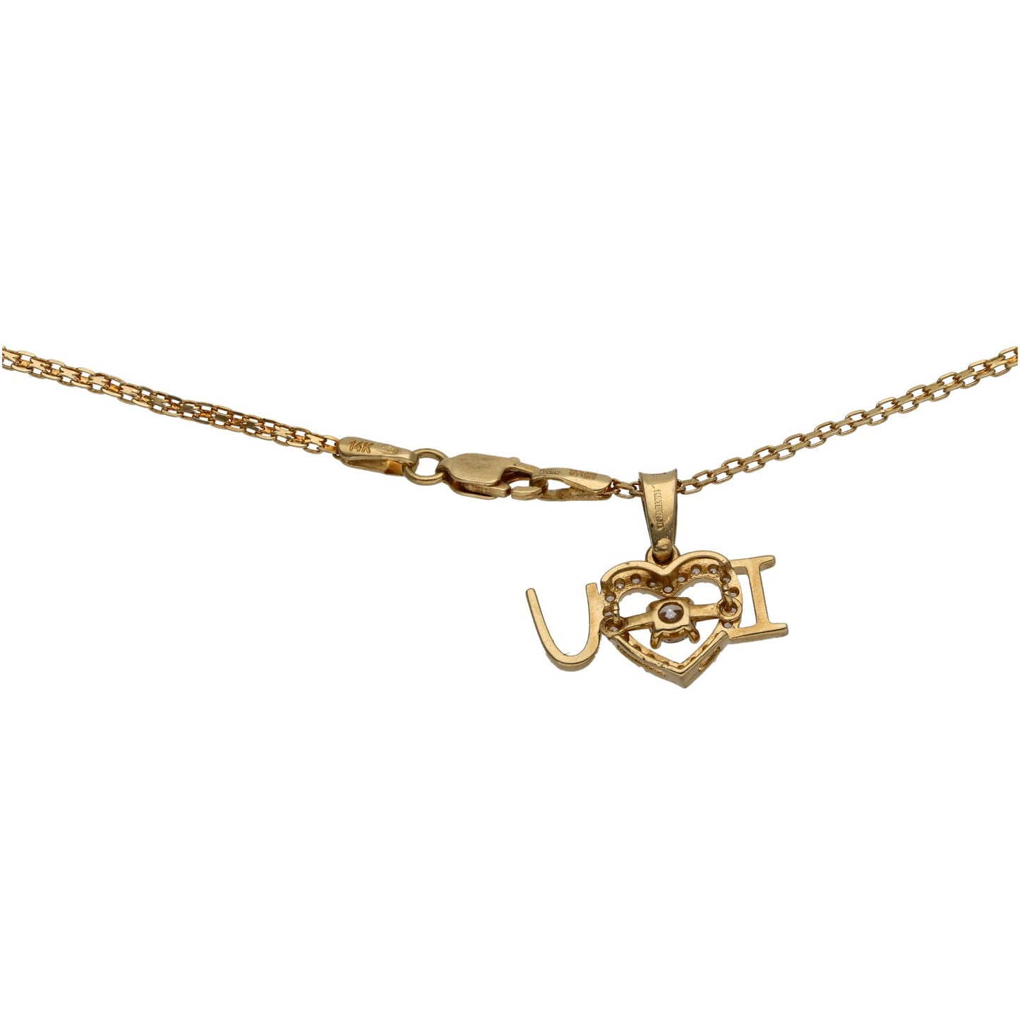 14ct Gold Cubic Zirconia I Love You Pendant With Chain
