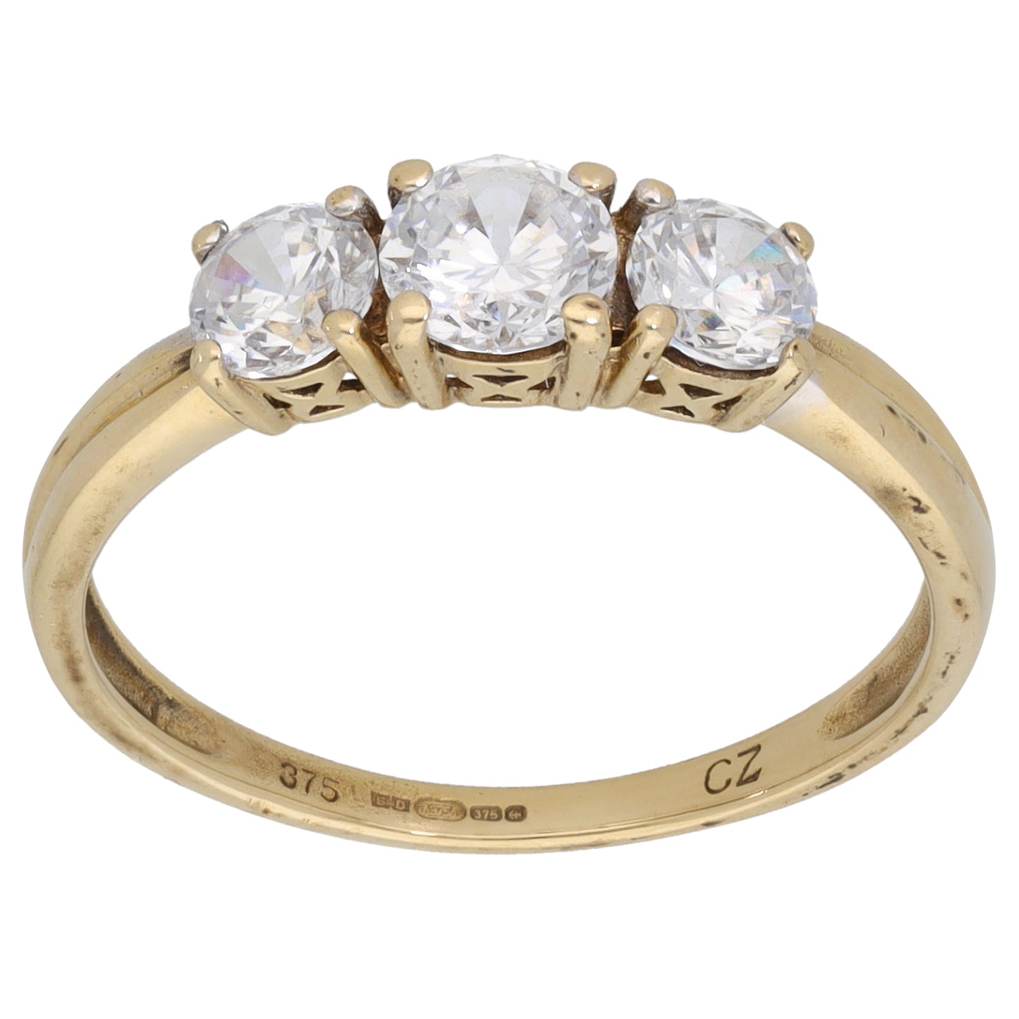 9ct Gold Cubic Zirconia Three Stone Ring Size P