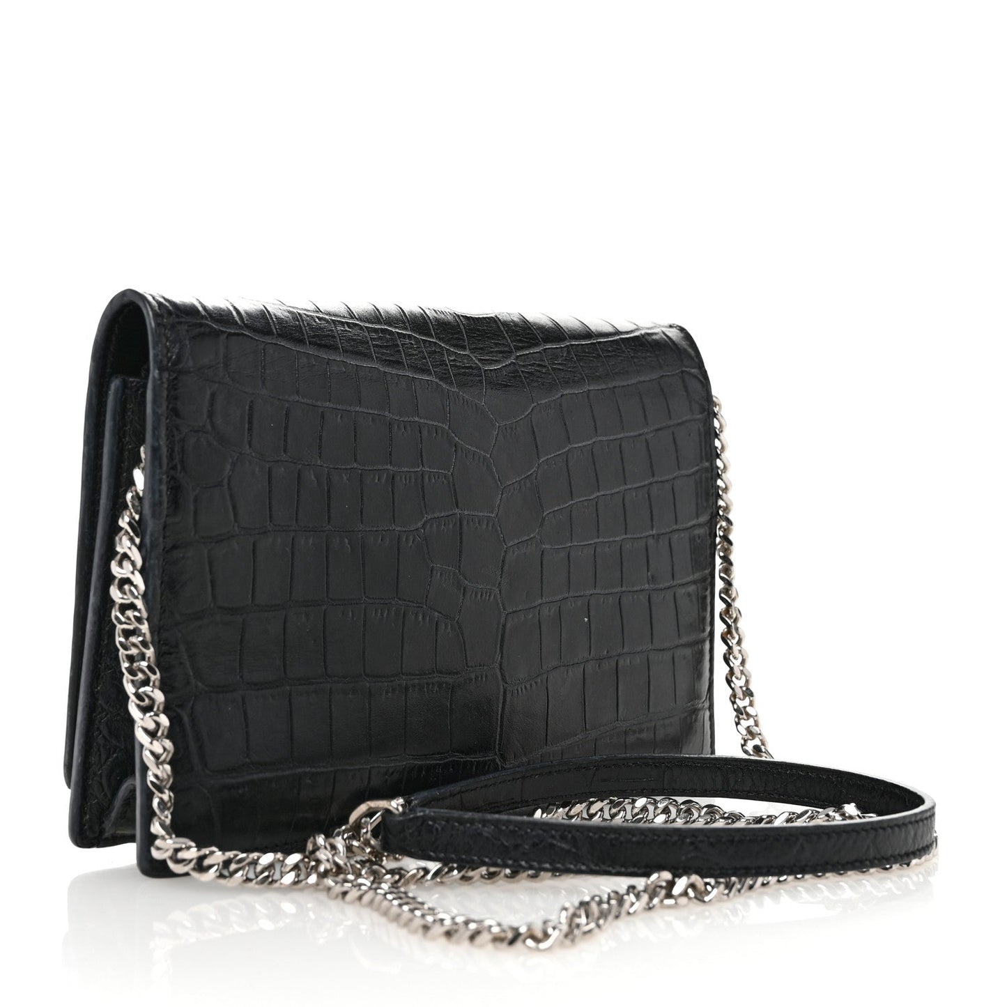 Yves Saint Laurent Small Kate Tassel Calfskin Crocodile Embossed Leather Bag - Black