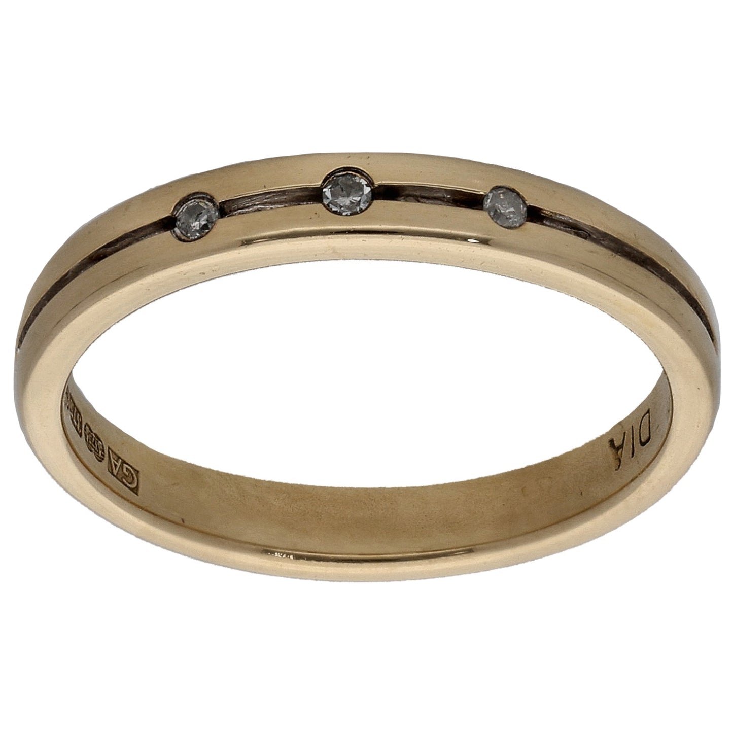 9ct Gold 0.03ct Diamond Three Stone Ring Size L